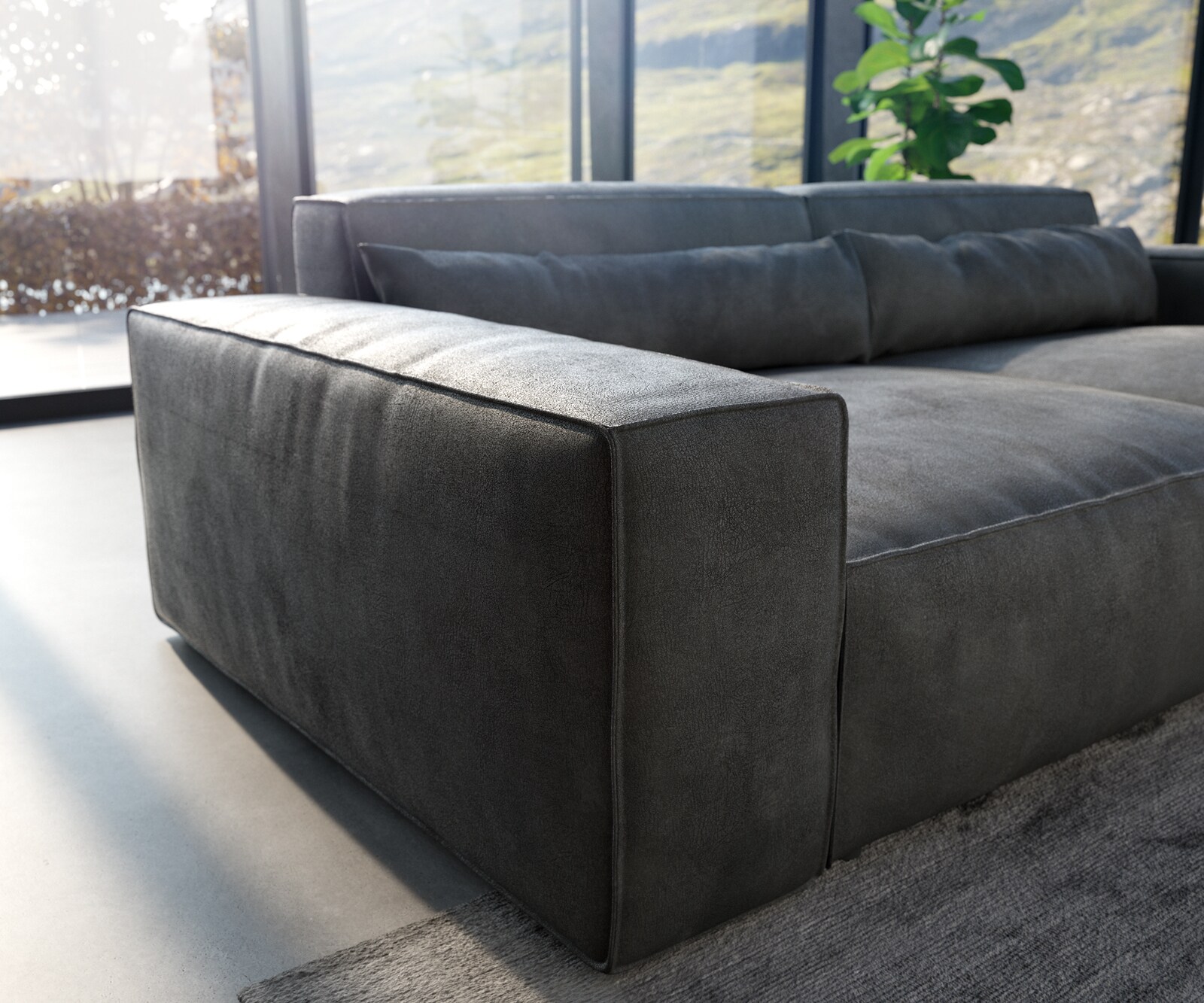 Sofa Sirpio XL 270x130cm skóra ekologiczna antracyt vintage z pufem 4