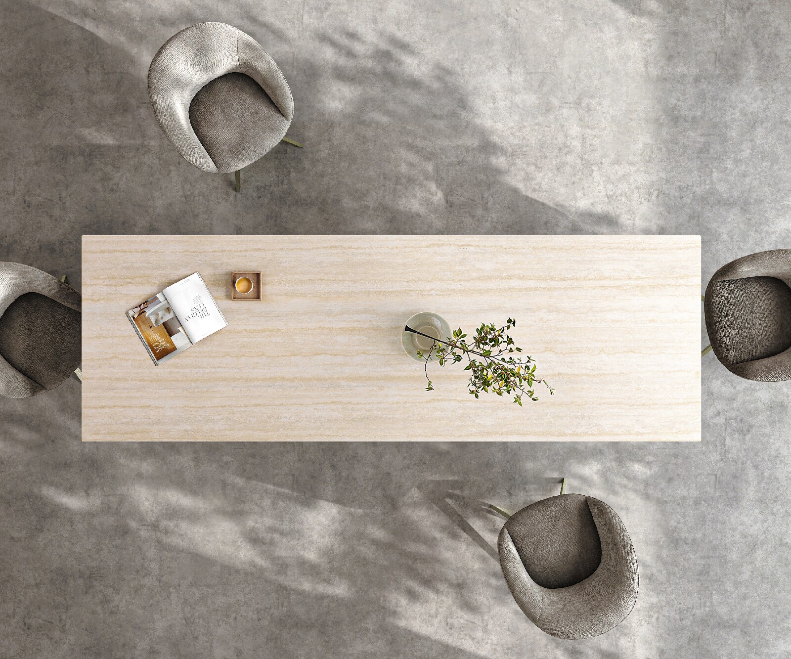 Stół do jadalni Edge 300x100cm ceramika Laminam® Travertino Bianco kremowo-biały rama Infinity metal kolor tytanowy 5