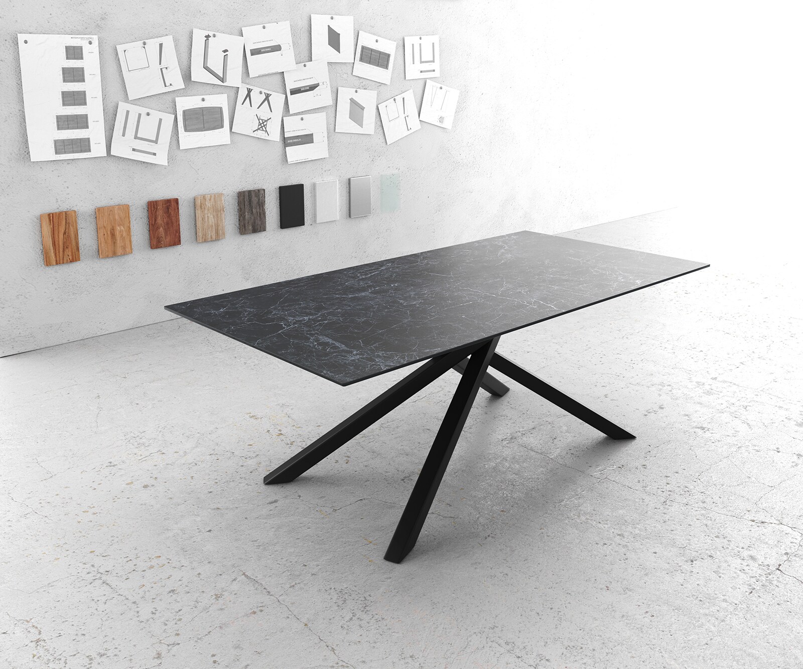 Stół do jadalni Edge 200x100 cm ceramika Laminam® Nero Greco antracyt rama Cross czarna