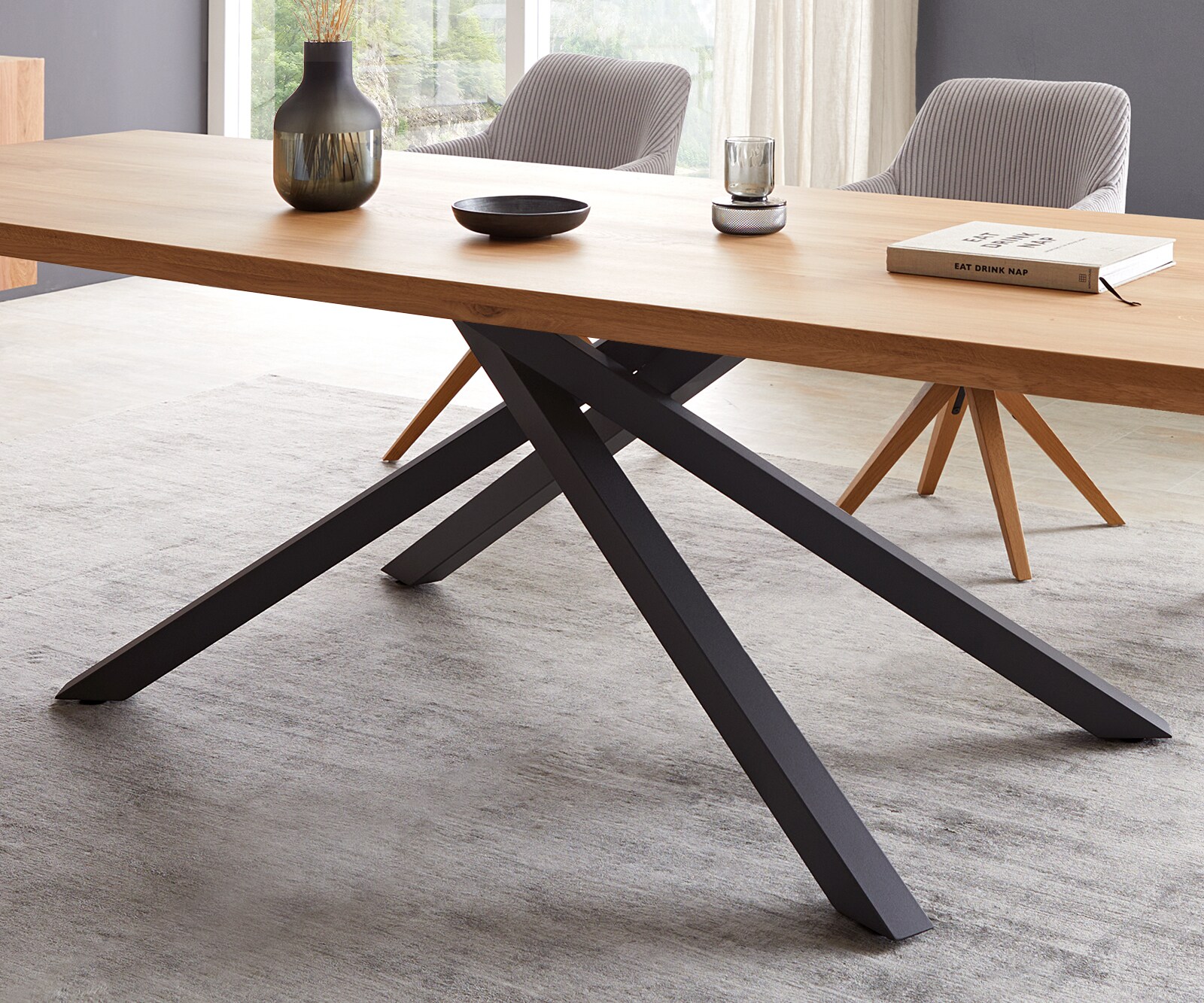Stół do jadalni Edge 300x100 dąb naturalny rama typu Cross czarna 5