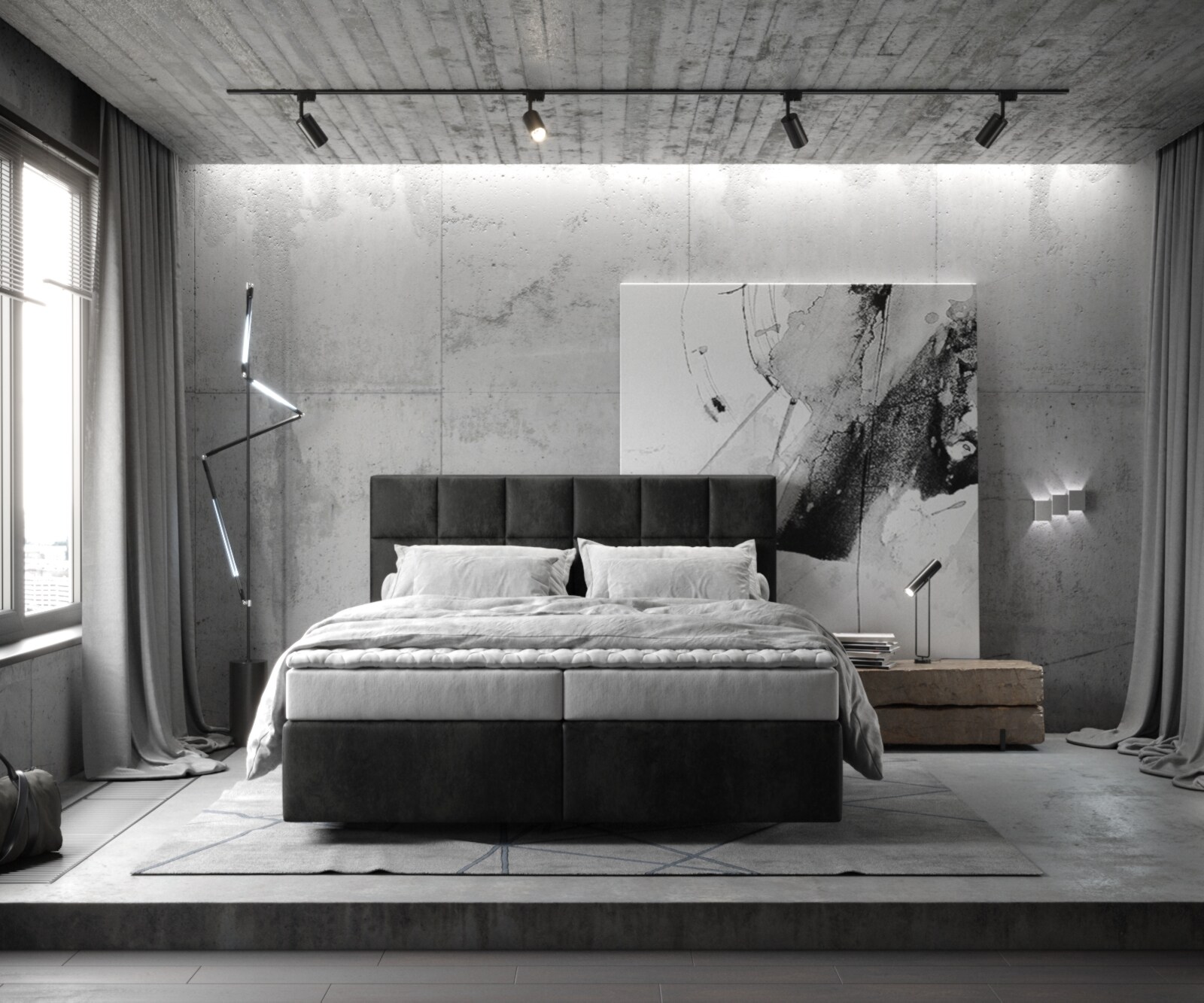 Łóżko kontynentalne Dream-Fine 160x200 cm mikrofibra antracyt vintage z materacem i topperem 1