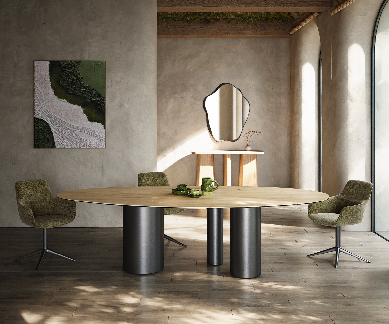 Stół do jadalni Edge owalny 280x130cm ceramika Laminam® Sabbia kolor dębowy rama Troa stal nierdzewna kolor grafitowy 2