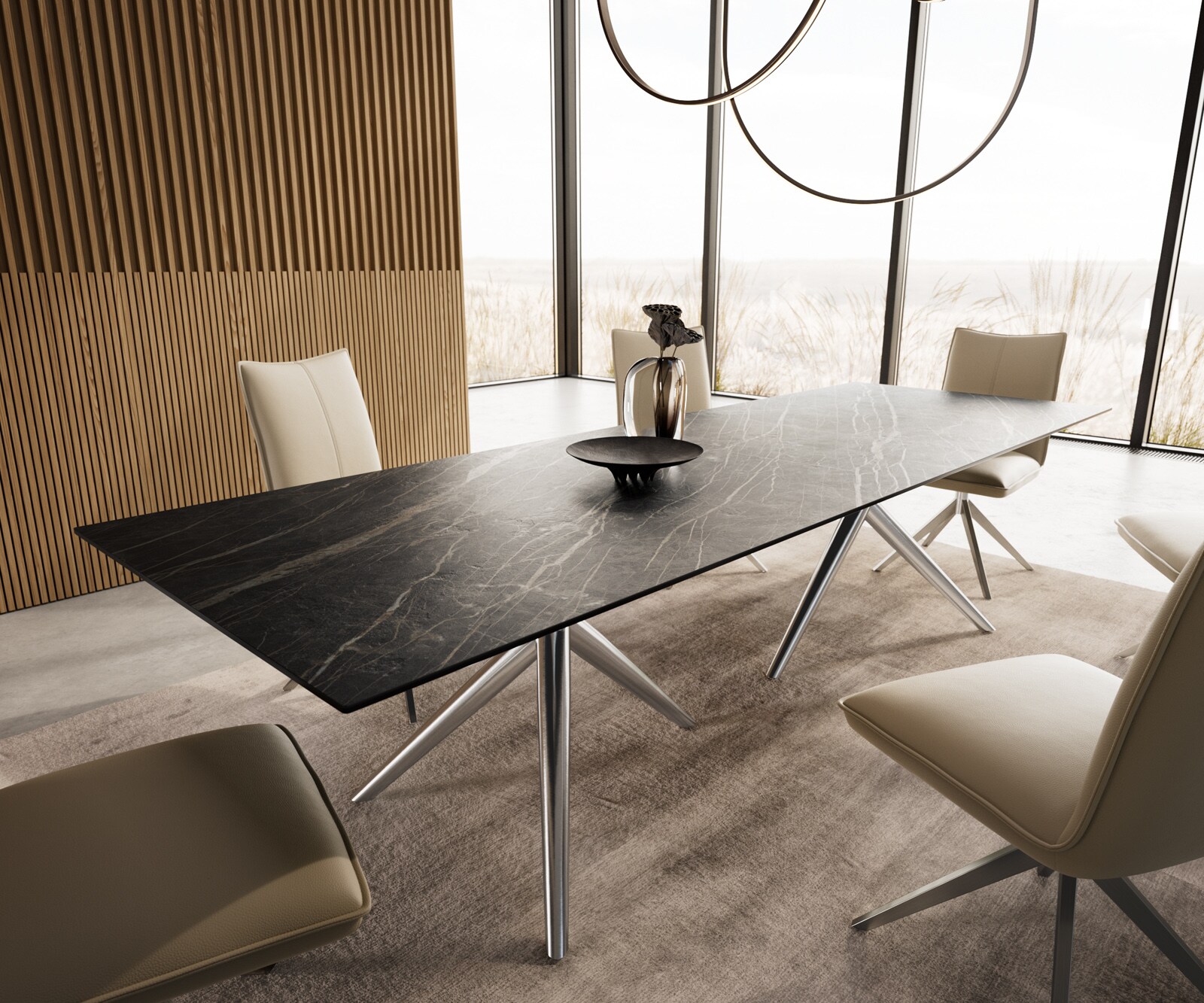 Stół do jadalni Edge 300x100cm ceramika Laminam® Noir Desir brązowy rama Estelar stal nierdzewna 7