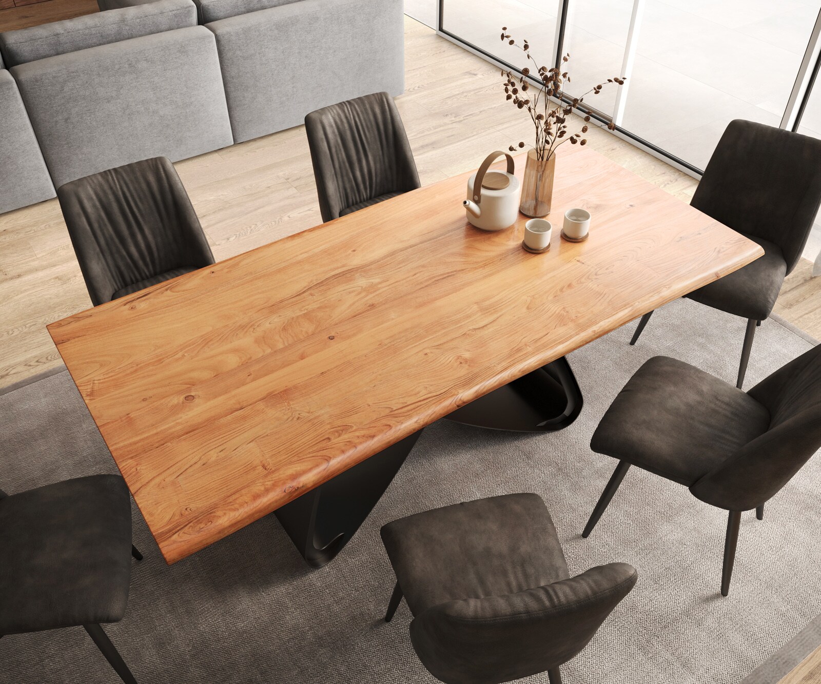Stół do jadalni Edge 200x100 cm akacja naturalna rama W metal czarny live-edge 3
