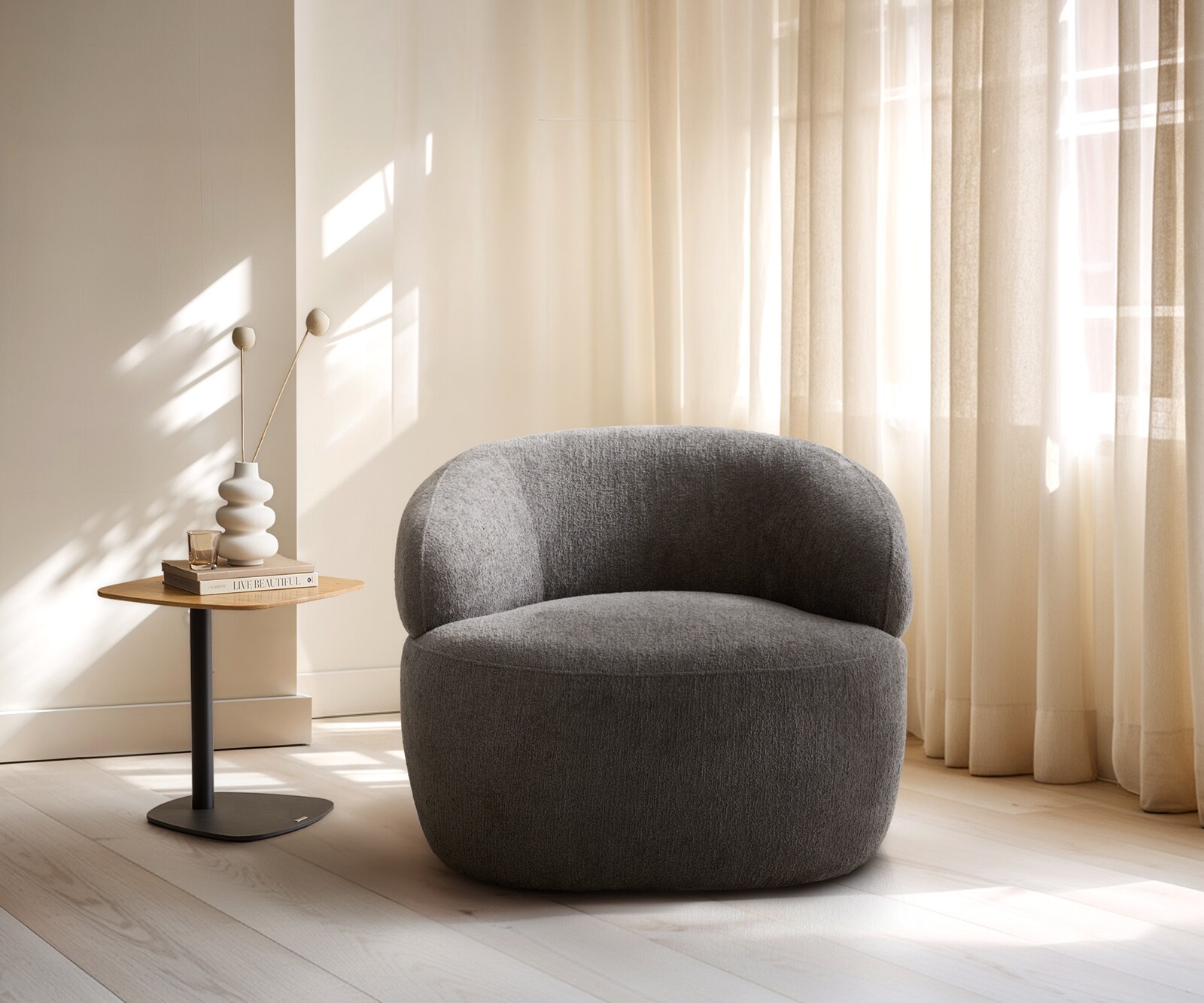 Fotel wypoczynkowy Nova 88x88 cm bouclé szaro-brązowy 1