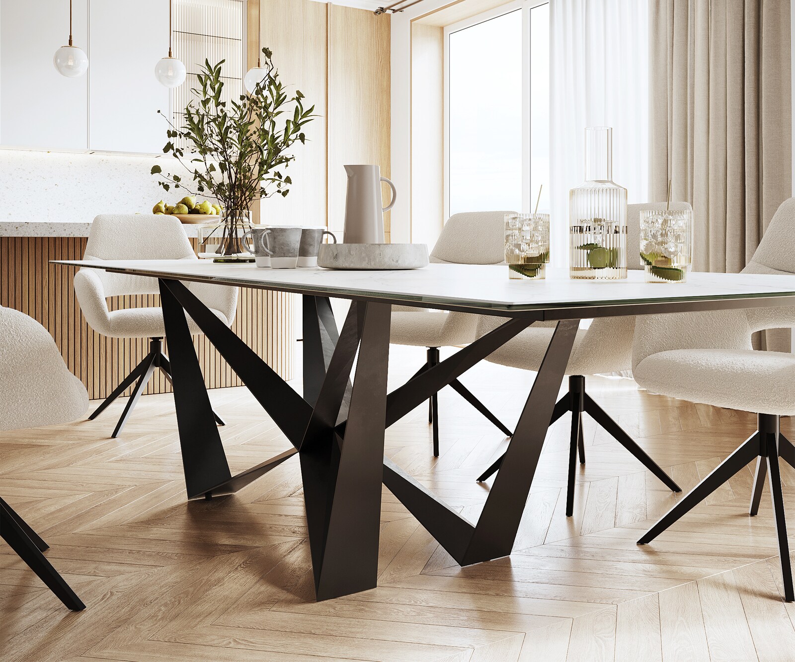 Stół do jadalni Edge 300x100cm ceramika Laminam® Statuarietto biały rama Spider metal czarna 5