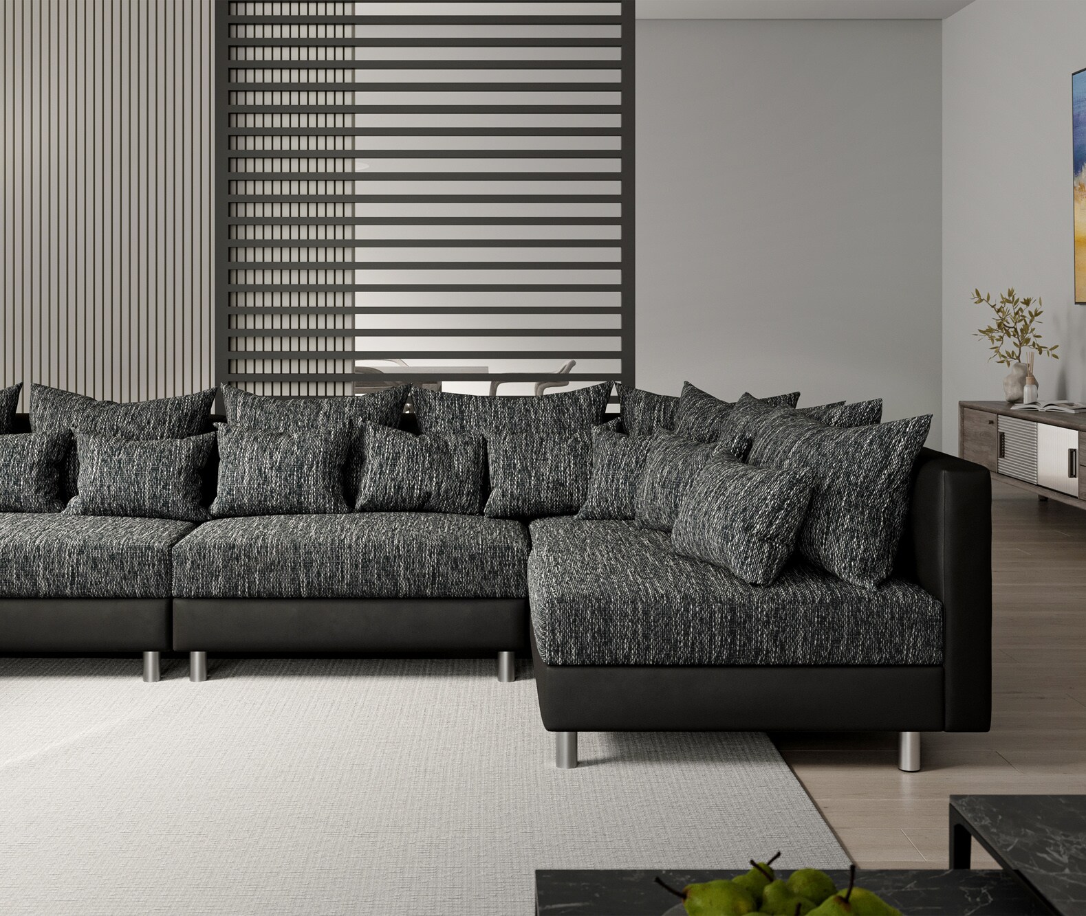 Zestaw wypoczynkowy Clovis XL czarny sofa modułowa z pufem 4