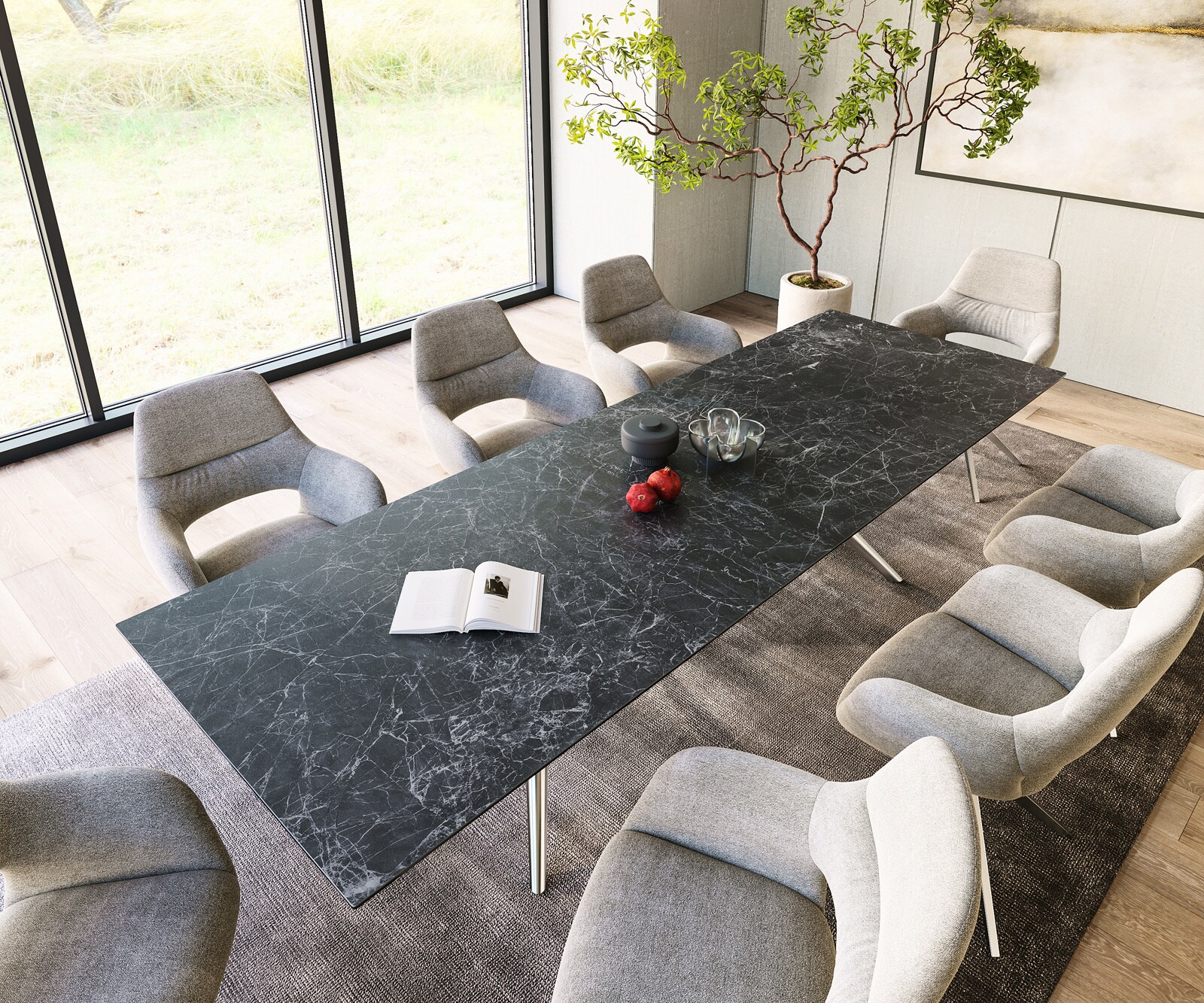 Stół do jadalni Edge 300x100cm ceramika Laminam® Nero Greco antracyt rama Estelar stal nierdzewna 3