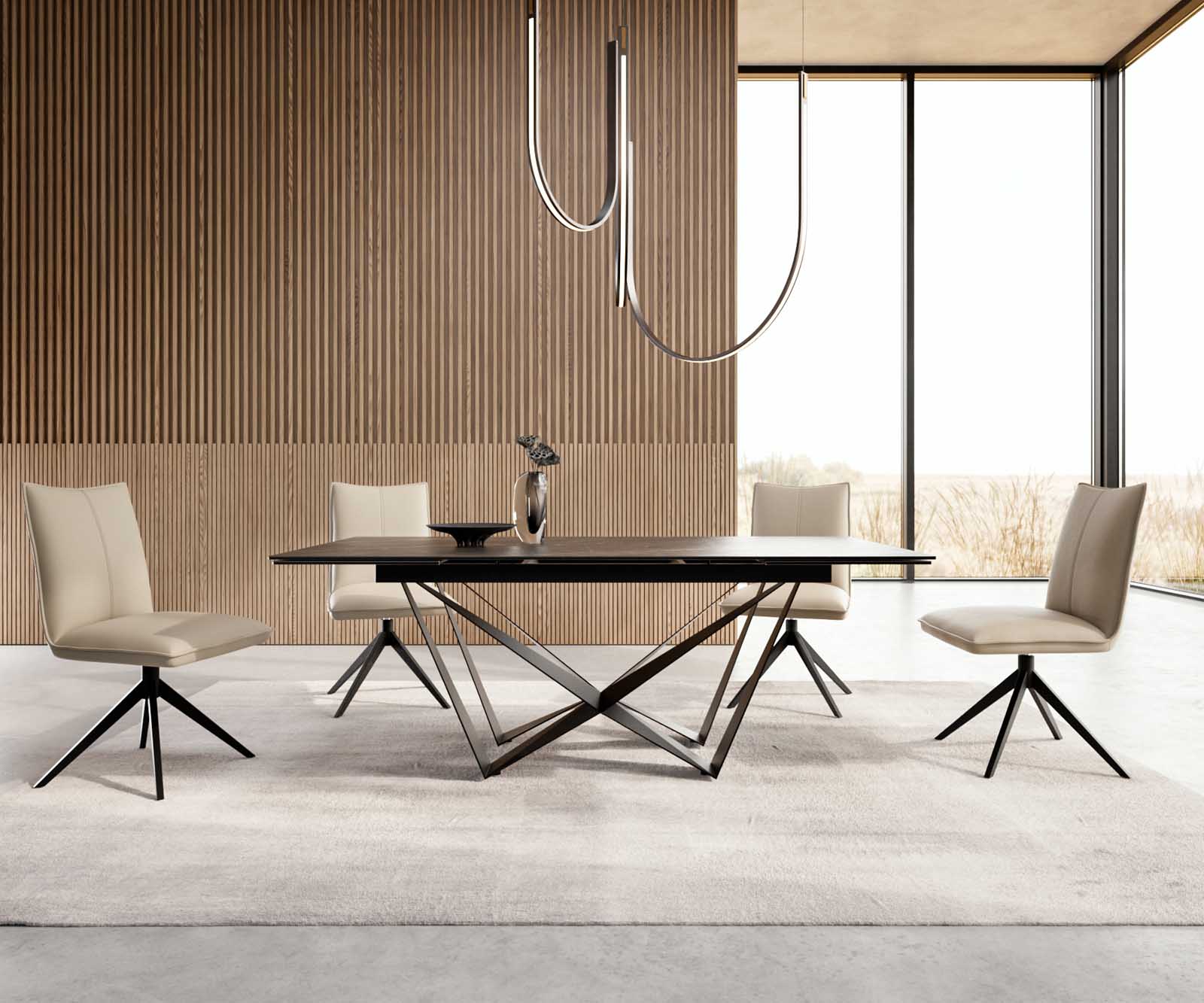 Stół do jadalni Edge 200-300x100 cm ceramika Laminam® Noir Desir brązowy rama Spider metal czarna rozkładany 5