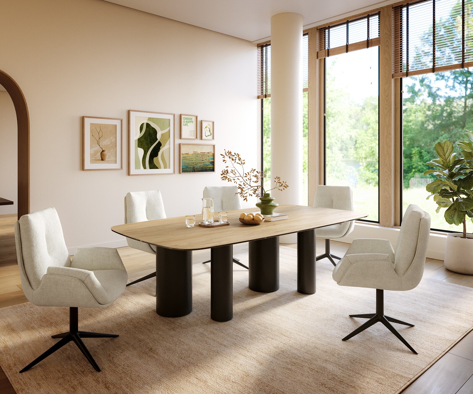 Stół do jadalni Edge w kształcie beczki 240x120cm ceramika Laminam® Sabbia kolor dębowy Pilier metal czarny 6