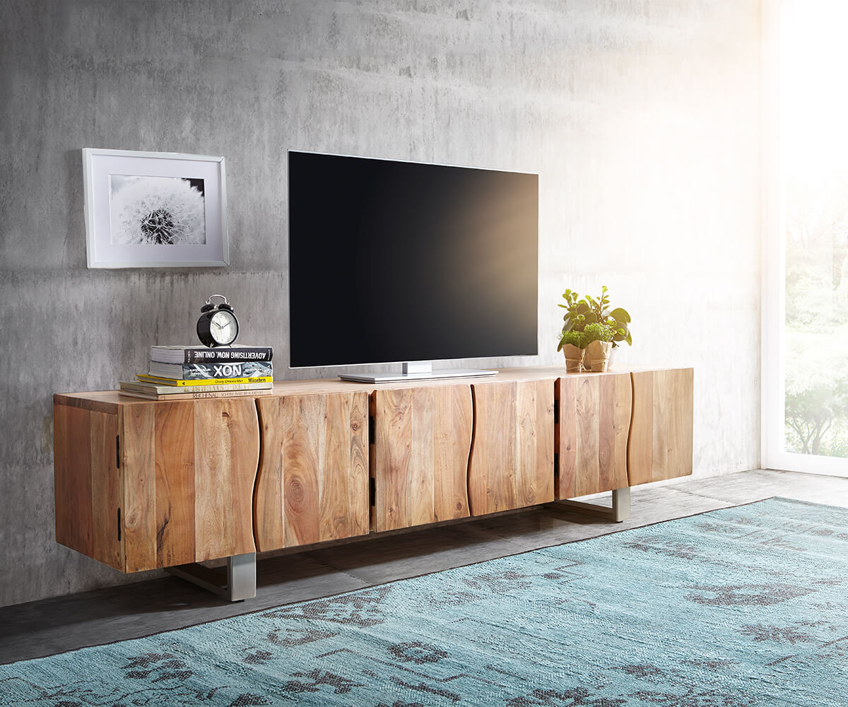 Szafka RTV Live-Edge 220 cm akacja naturalna 6 drzwi