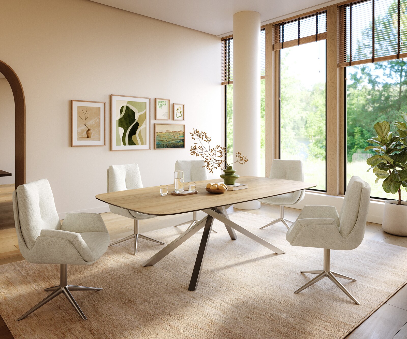 Stół do jadalni Edge w kształcie beczki 240x120cm ceramika Laminam® Sabbia kolor dębowy rama Cross stal nierdzewna 6