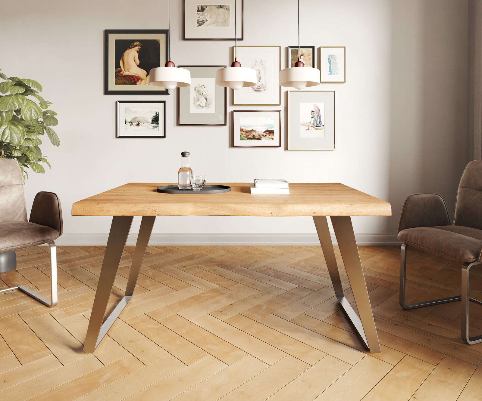 Stół do jadalni Edge 140x90cm XL akacja naturalna stal nierdzewna pochylona rama live-edge 1