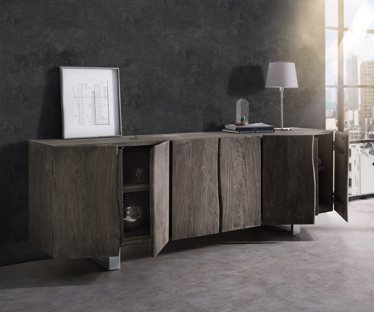 Komoda Live-Edge 220 cm akacja platynowa 6 drzwi 1