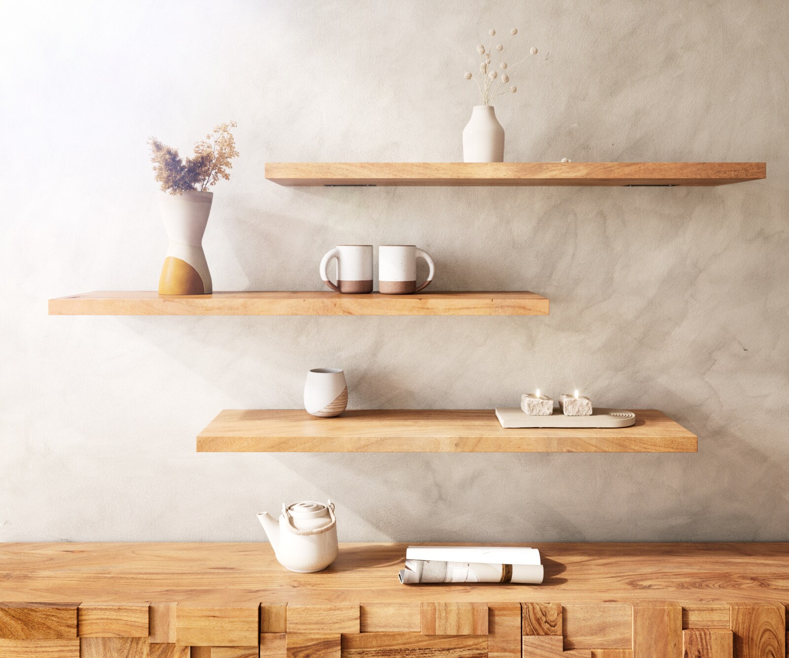 Półka ścienna Edge 145 cm akacja naturalna krawędź prosta 4