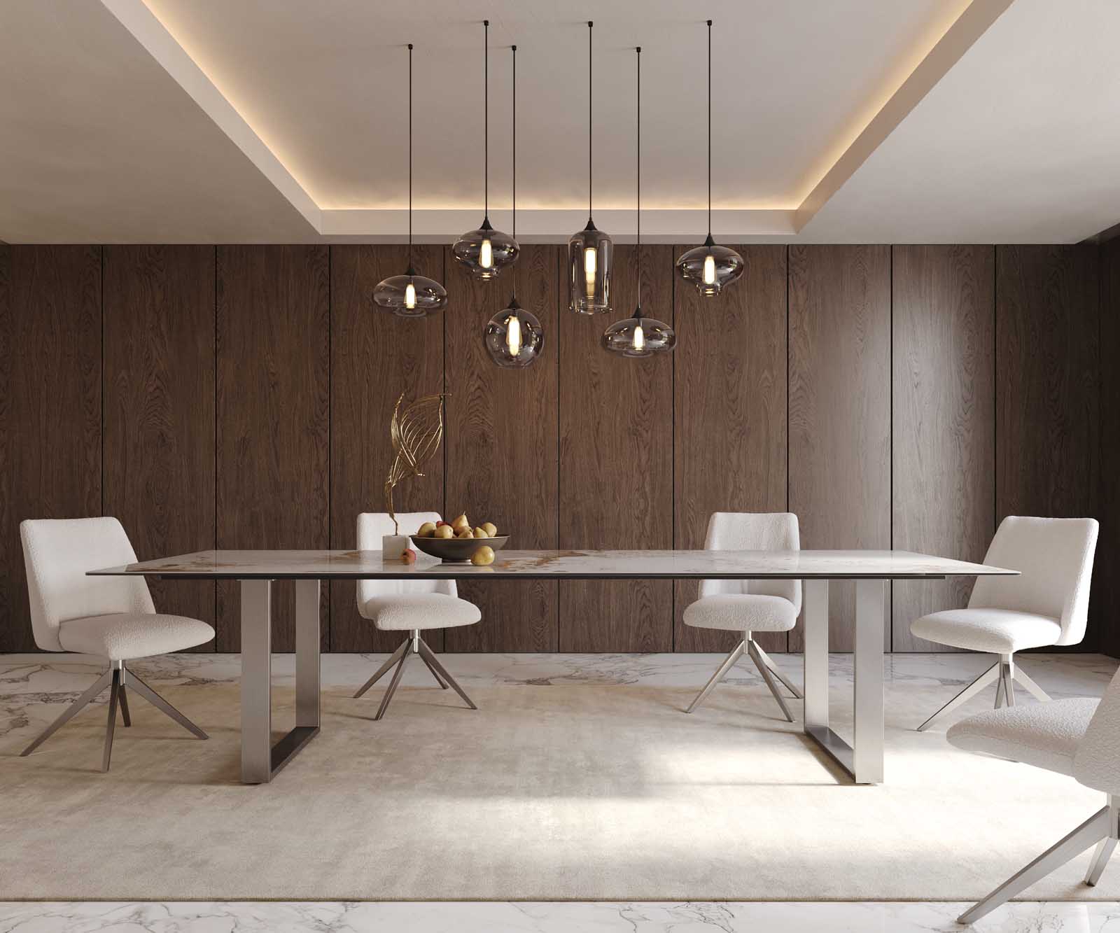 Stół do jadalni Edge 300x100cm ceramika Minas Melange biało-beżowy stal nierdzewna wąska rama 1