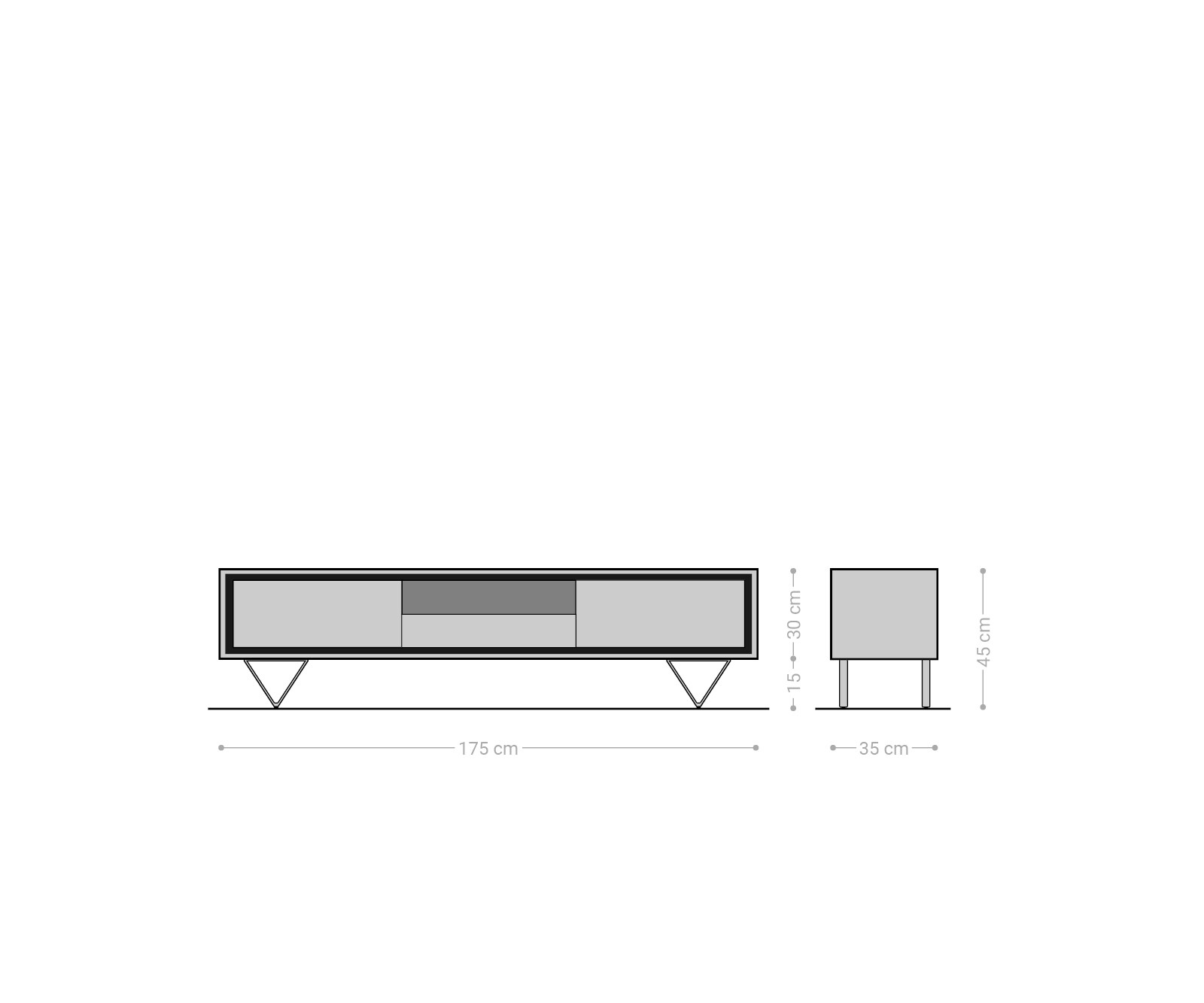 Szafka RTV Stonegrace 175 cm akacja naturalna 2 drzwi 1 przegroda 1 szuflada fornir kamienny nóżki V 6