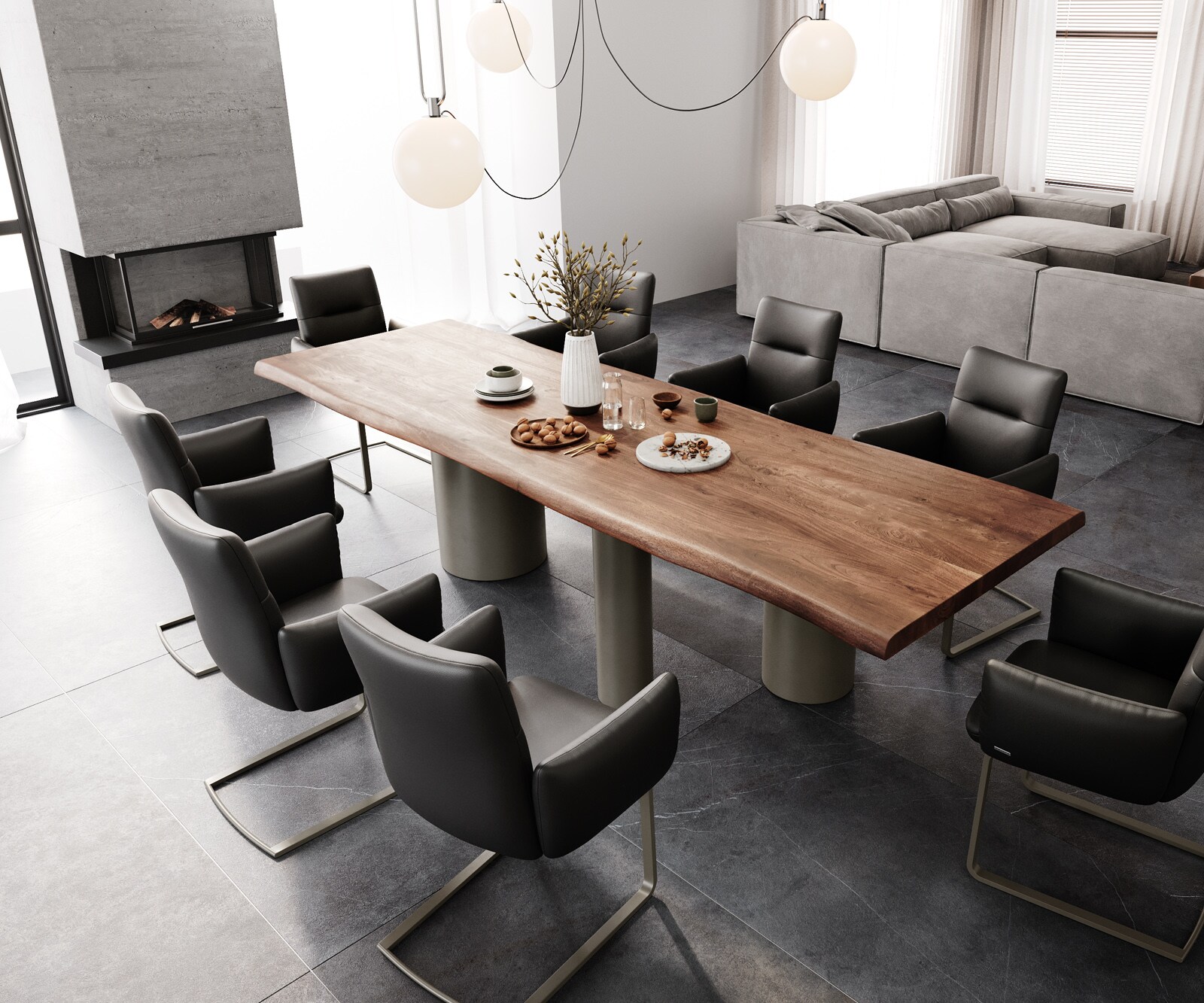 Stół do jadalni Edge 300x100 XL akacja brązowa rama Troa metal kolor tytanowy live-edge 4