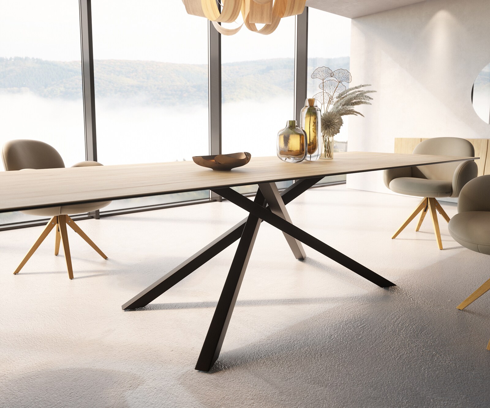 Stół do jadalni Edge 300x100cm ceramika Laminam® Sabbia kolor dębu rama Cross czarna 5