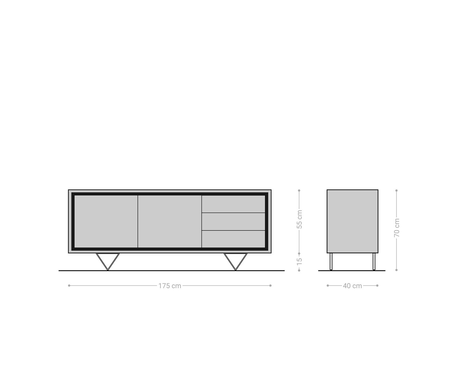 Komoda Stonegrace 175 cm akacja brązowa fornir kamienny 2 drzwi 3 szuflady nóżki V czarne 6