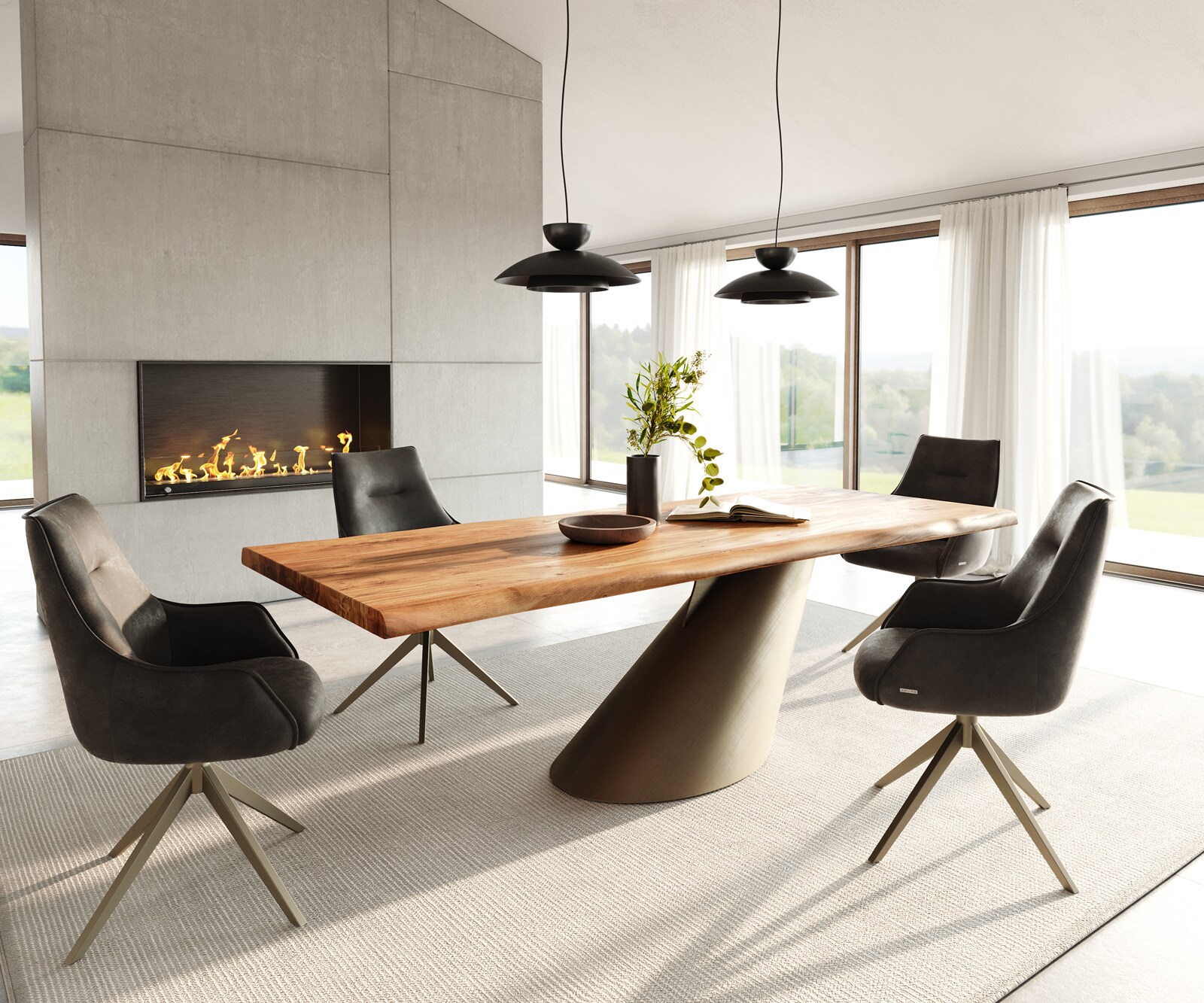 Stół do jadalni Edge 240x100 cm akacja naturalna rama Cono metaliczny złoty live-edge 5