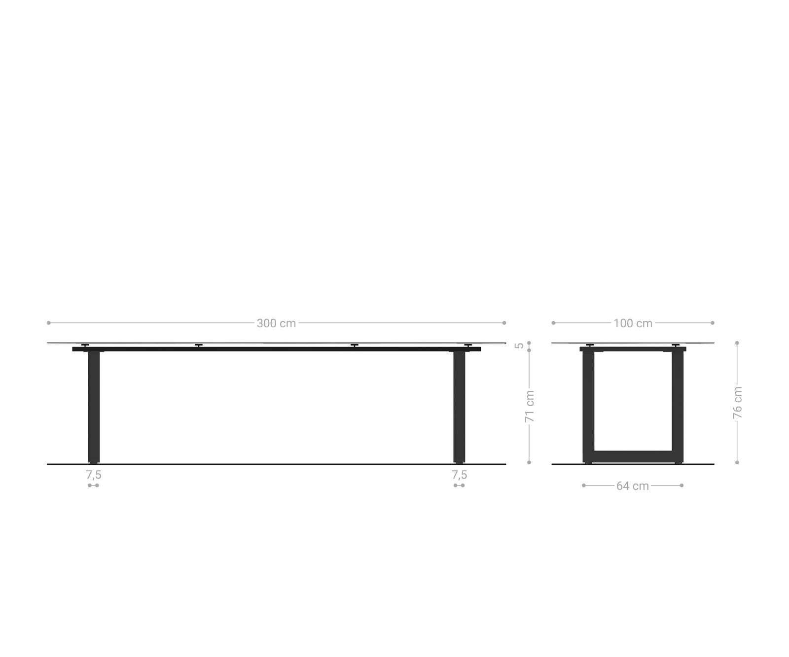 Stół do jadalni Edge 300x100cm ceramika Laminam® Statuarietto biały stal nierdzewna szeroka rama 8