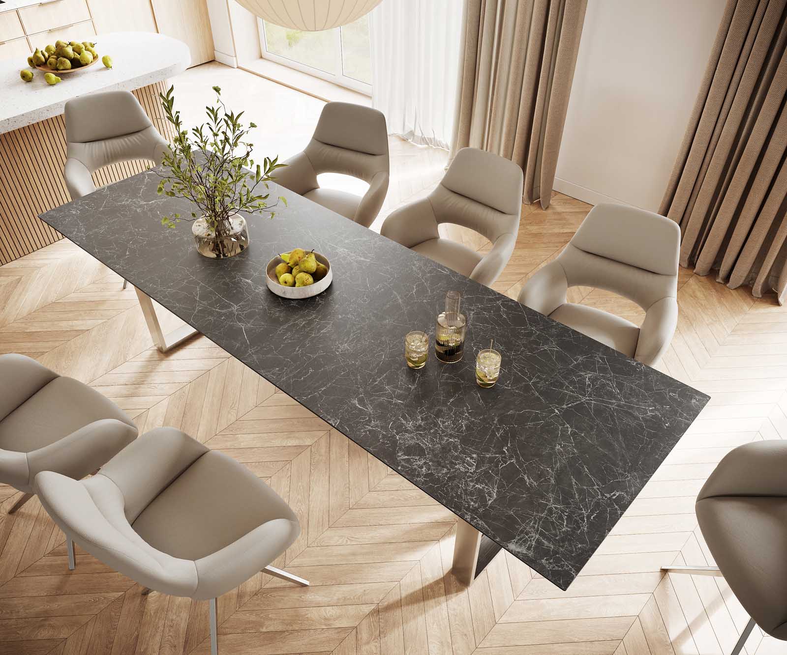 Stół do jadalni Edge 300x100cm ceramika Laminam® Nero Greco antracyt stal nierdzewna wąska rama 3