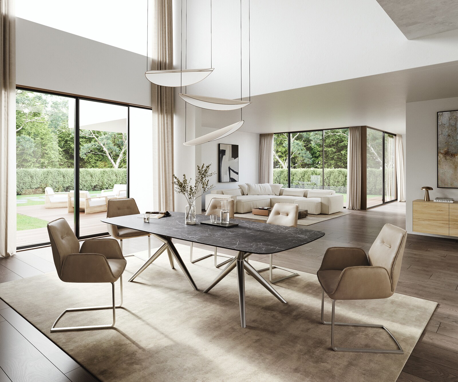 Stół do jadalni Edge w kształcie beczki 260x120 cm ceramika Laminam® Nero Greco antracytowa rama Estelar stal nierdzewna 5