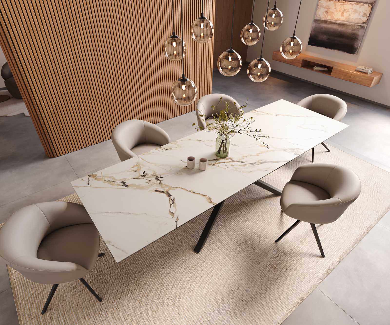 Stół do jadalni Edge 300x100cm ceramika Calacatta Luxe biało-złoto-szara rama Cross czarna 6