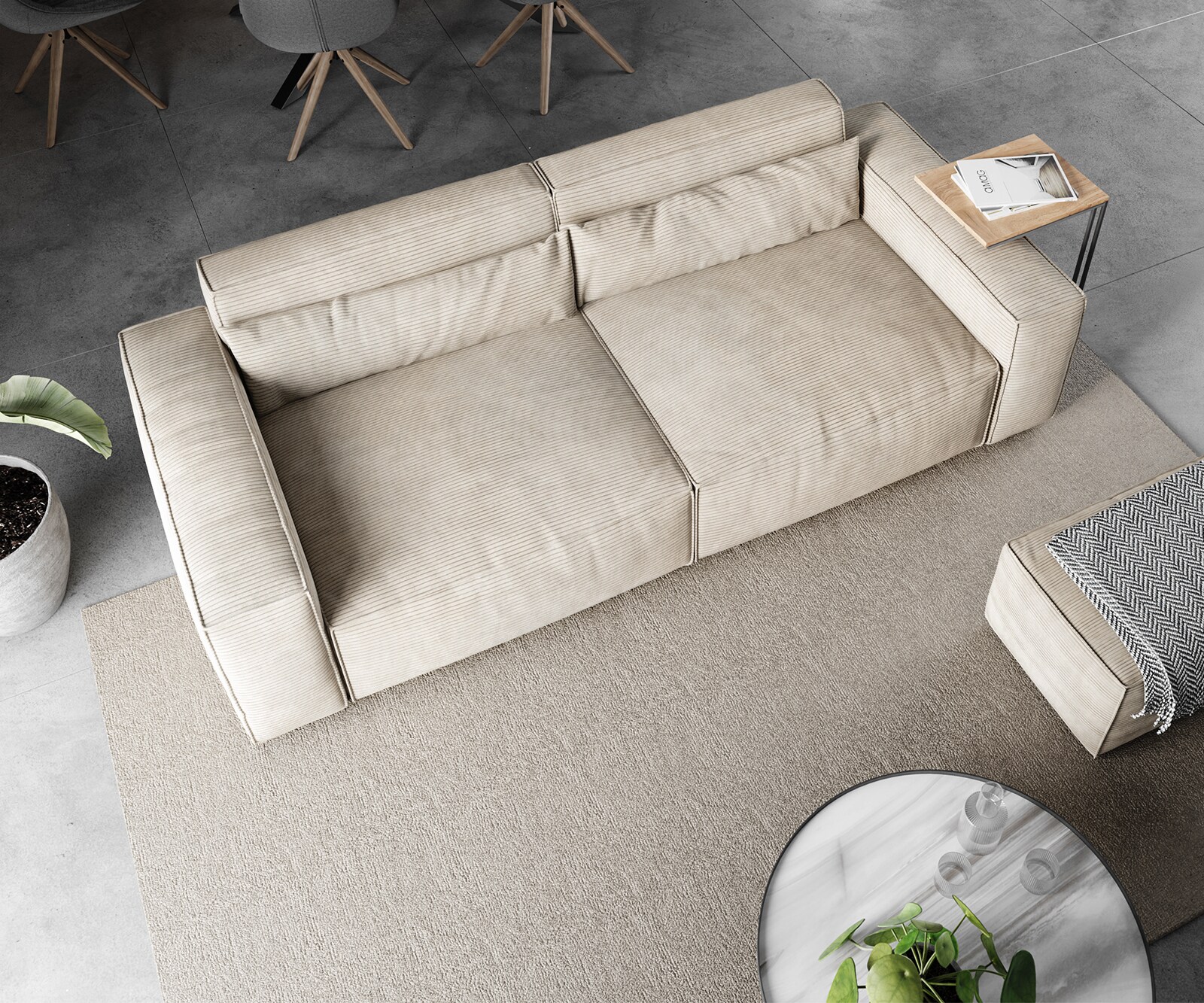 Duża sofa Sirpio 230x95 cm sztruks beżowy z pufem 4