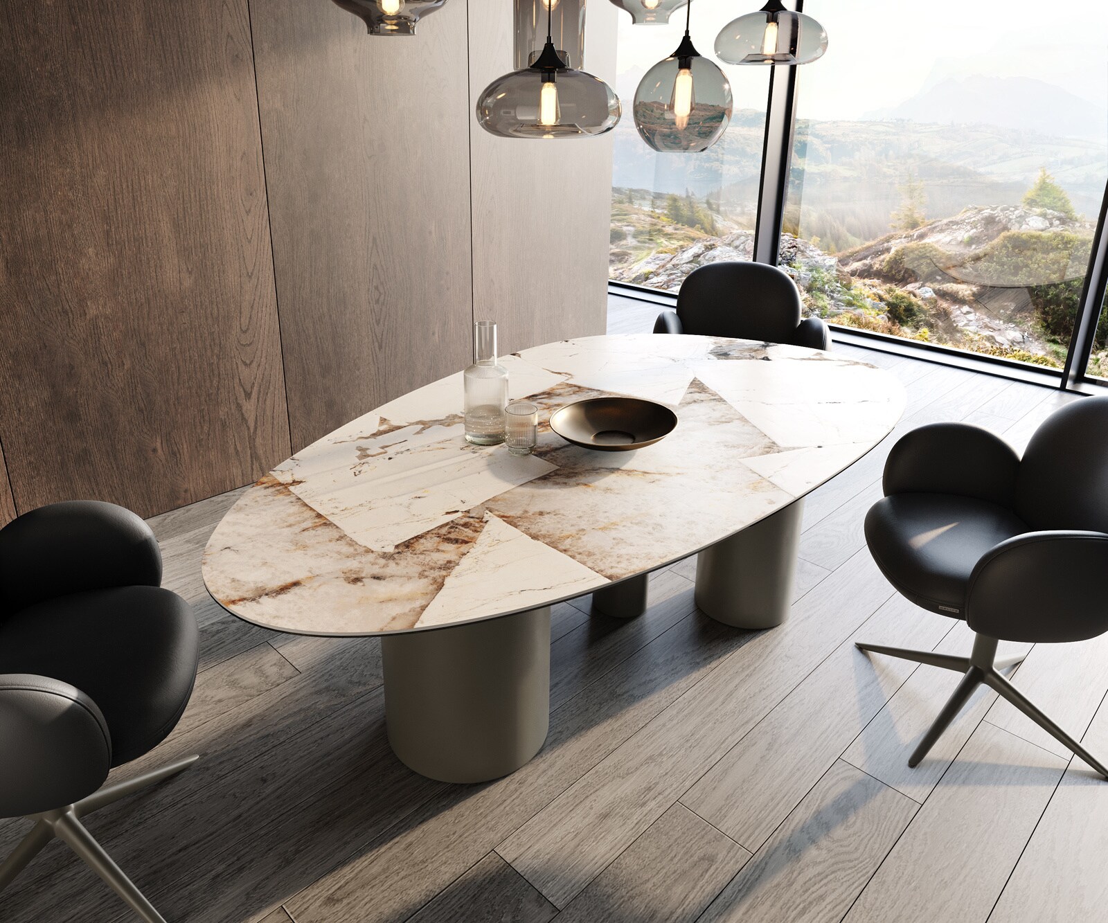 Stół do jadalni Edge owalny 220x120 cm ceramika Iris FMG Patagonia Lappato rama Troa metal w kolorze tytanu 1