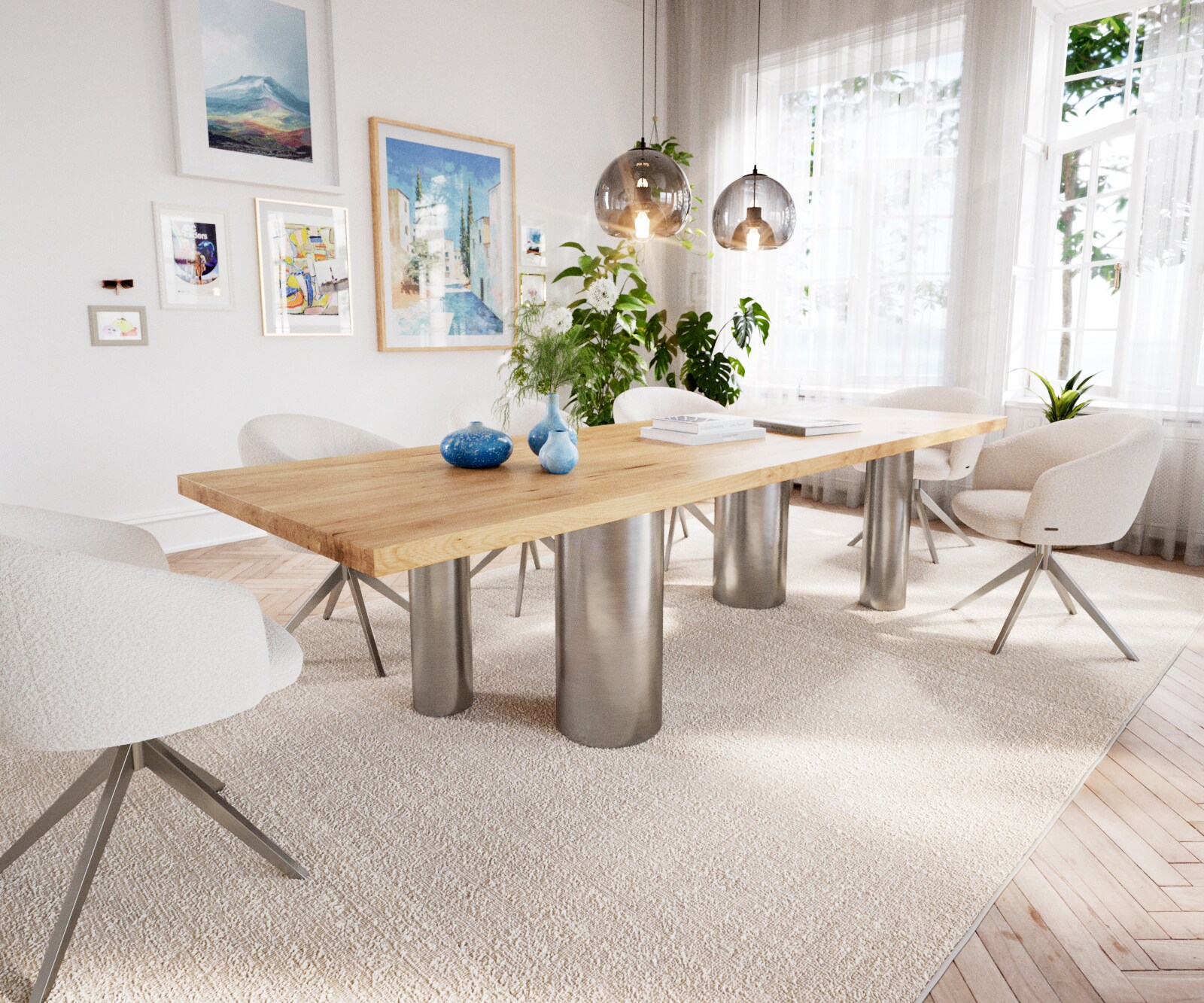 Stół do jadalni Edge 300x100 dąb naturalny rama Pilier stal nierdzewna 1