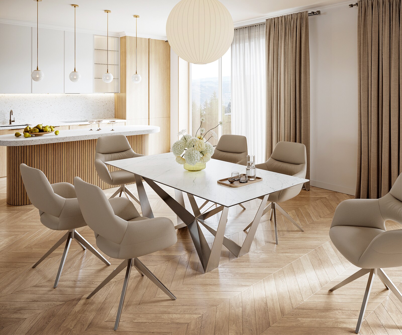 Stół do jadalni Edge 200x100 cm ceramika Laminam® Statuarietto biała rama Spider stal nierdzewna 5