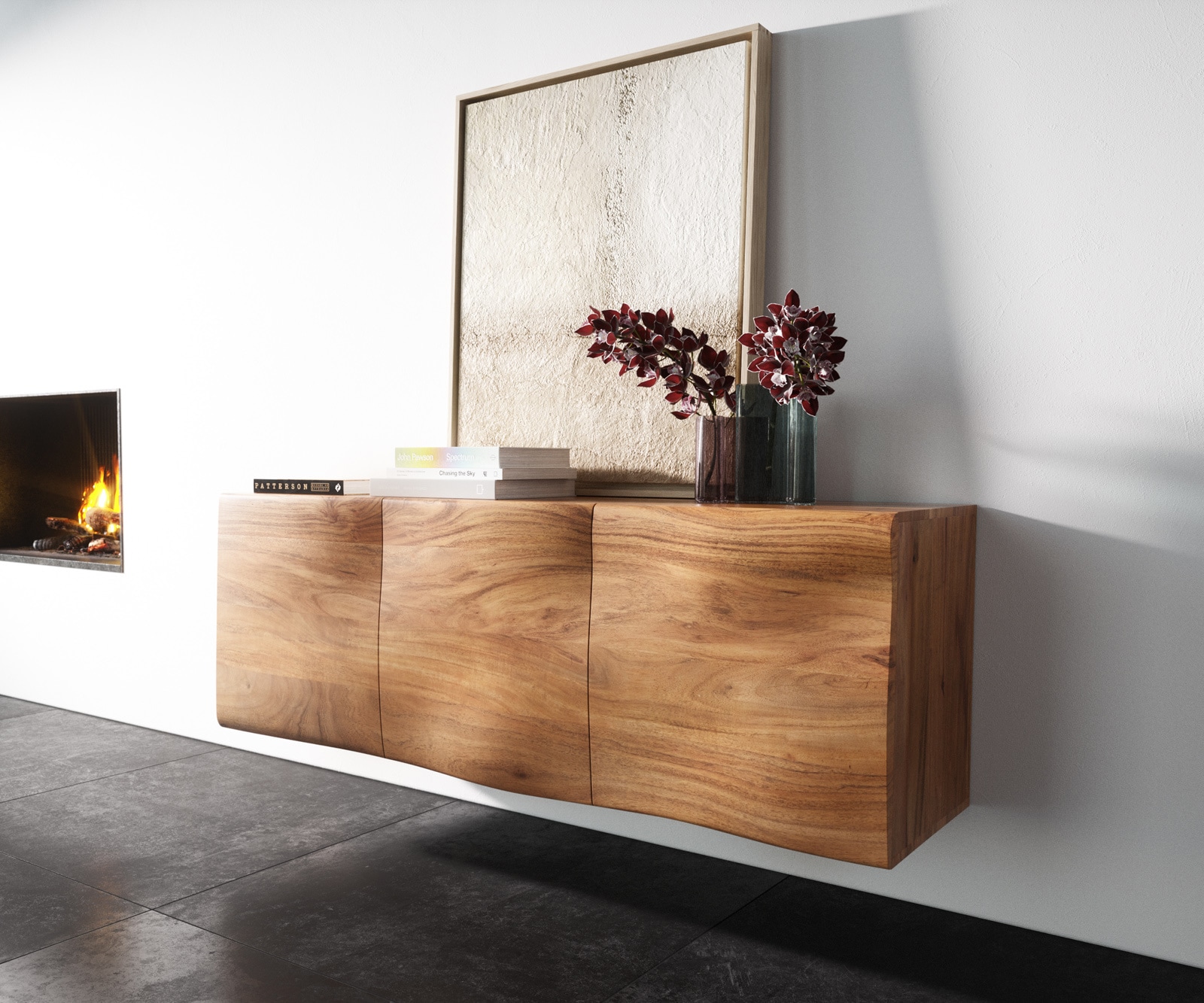 Komoda New Live-Edge 145 cm dąb naturalny 3 drzwi podwieszana 1