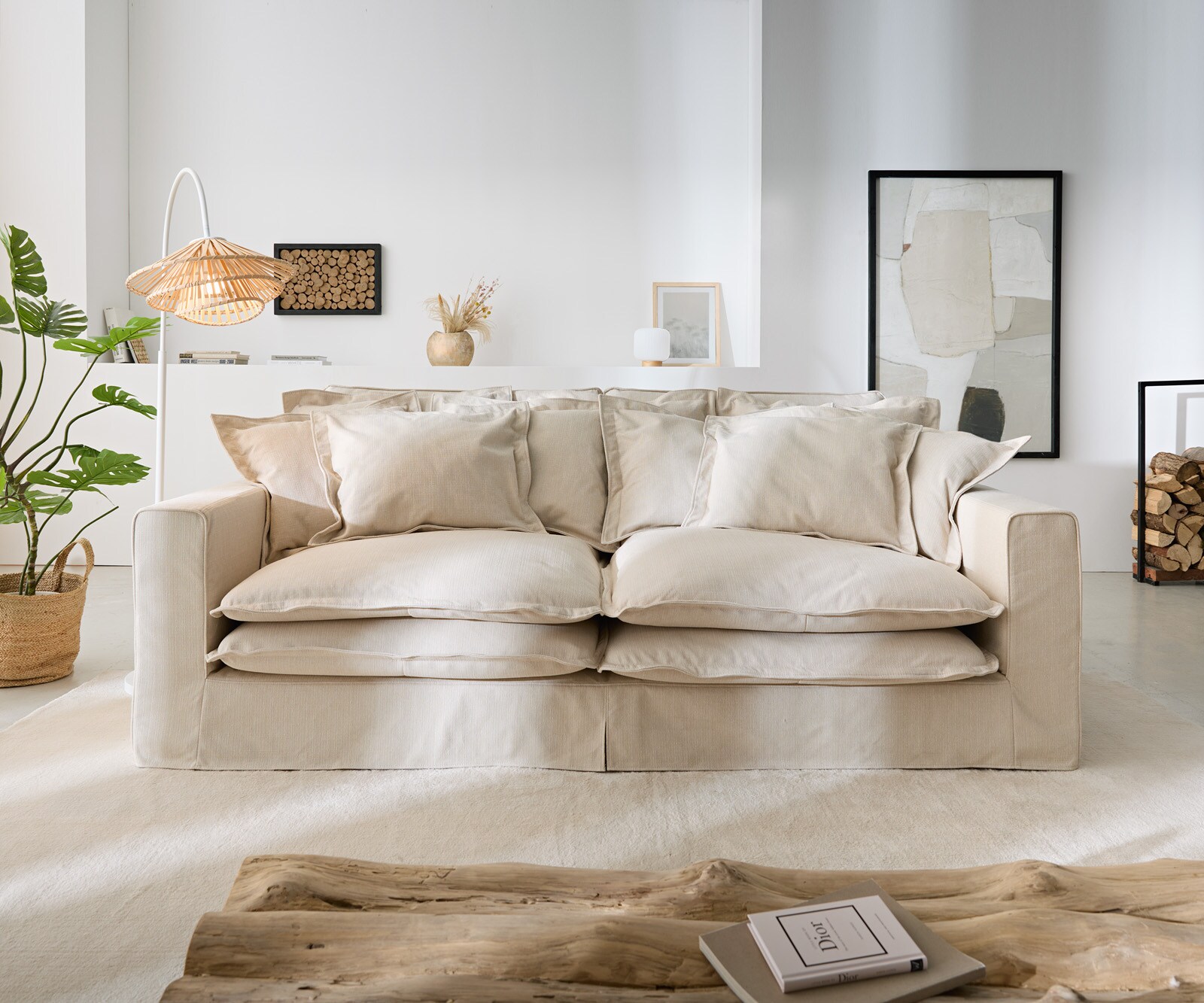 Sofa Noelia 240x145 cm kolor kości słoniowej z poduszkami 1