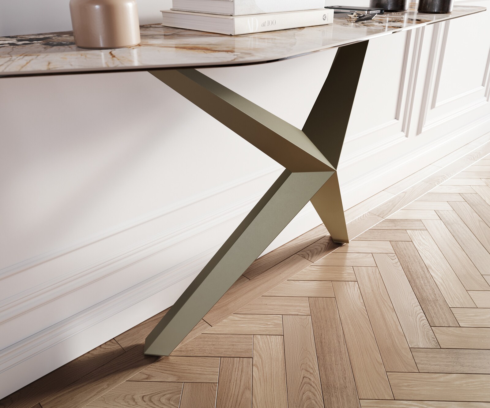 Konsola Edge wielokątna 180x50 cm ceramika Patagonia podstawa Zentharo metal w kolorze tytanu 6
