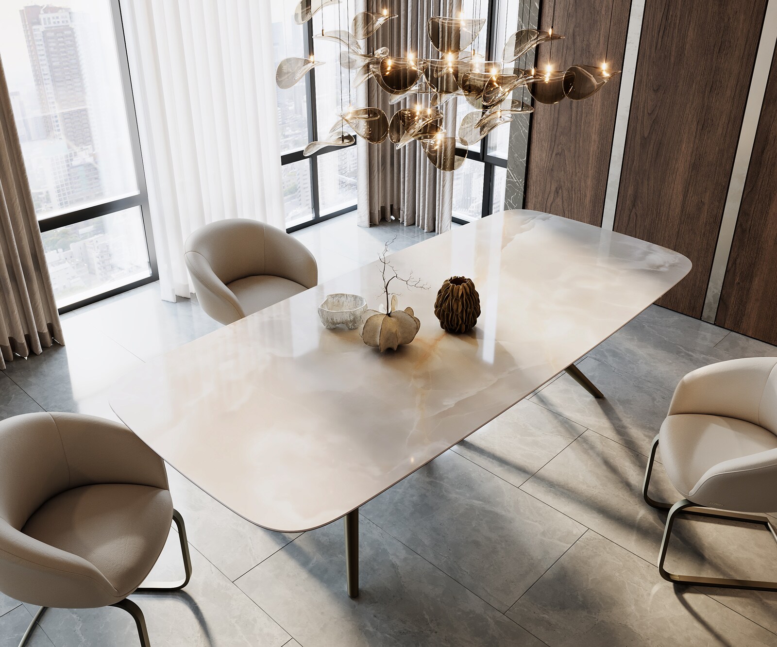 Stół do jadalni Edge kształt beczki 270x120cm ceramika Iris FMG Onice Grigio rama Estelar metal kolor tytanowy 2