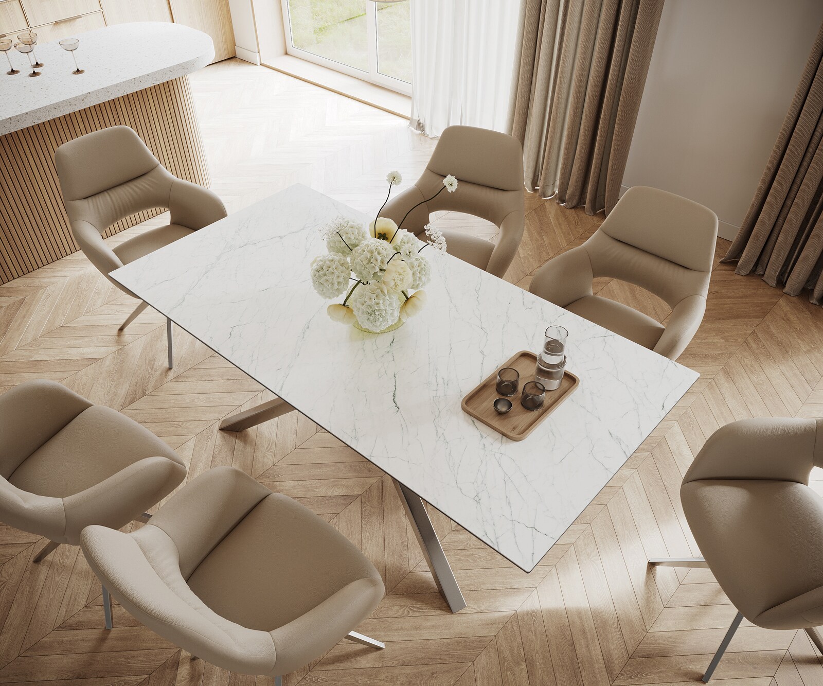 Stół do jadalni Edge 200x100 cm ceramika Laminam® Statuarietto biała rama Cross stal nierdzewna 4