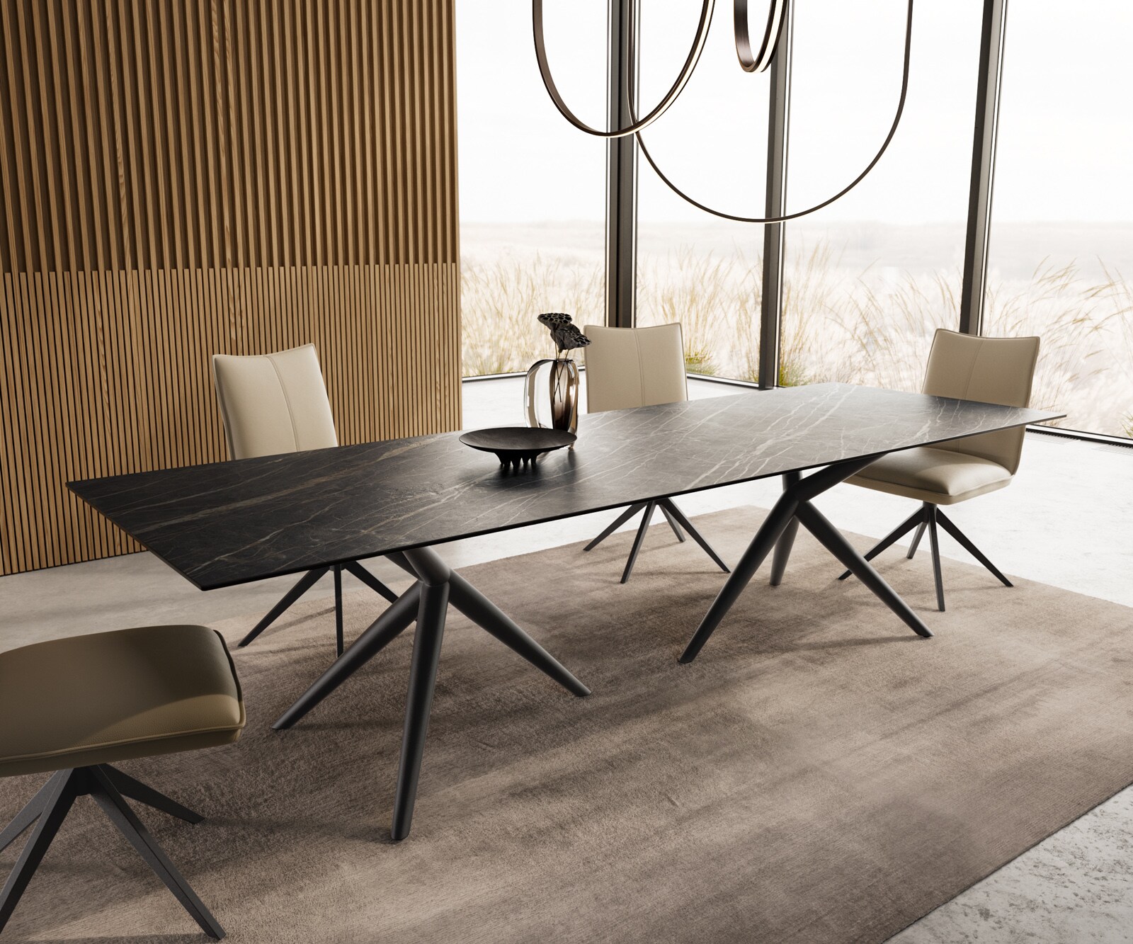 Stół do jadalni Edge 300x100cm ceramika Laminam® Noir Desir brązowy rama Estelar metal czarny 1