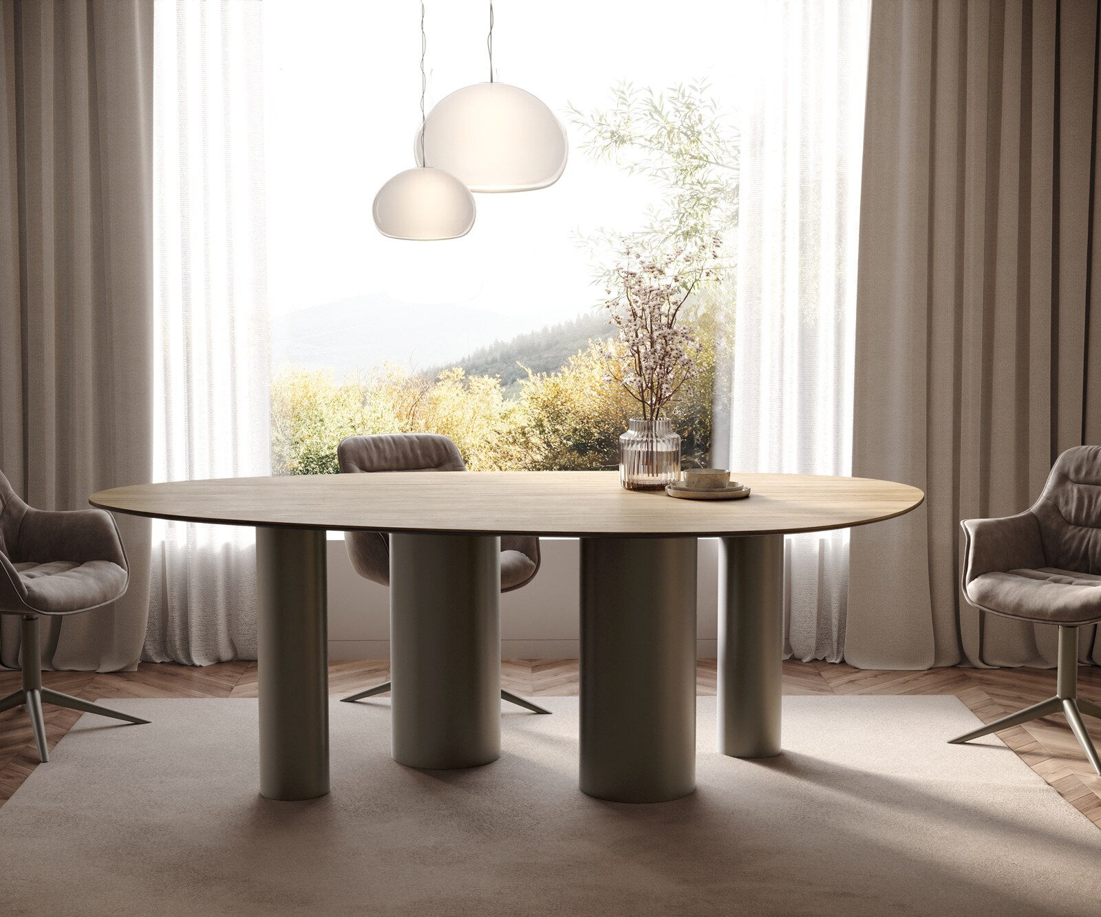 Stół do jadalni Edge owalny 220x120 ceramika Laminam® Sabbia w kolorze dębu rama Pilier metal kolor tytanowy 2