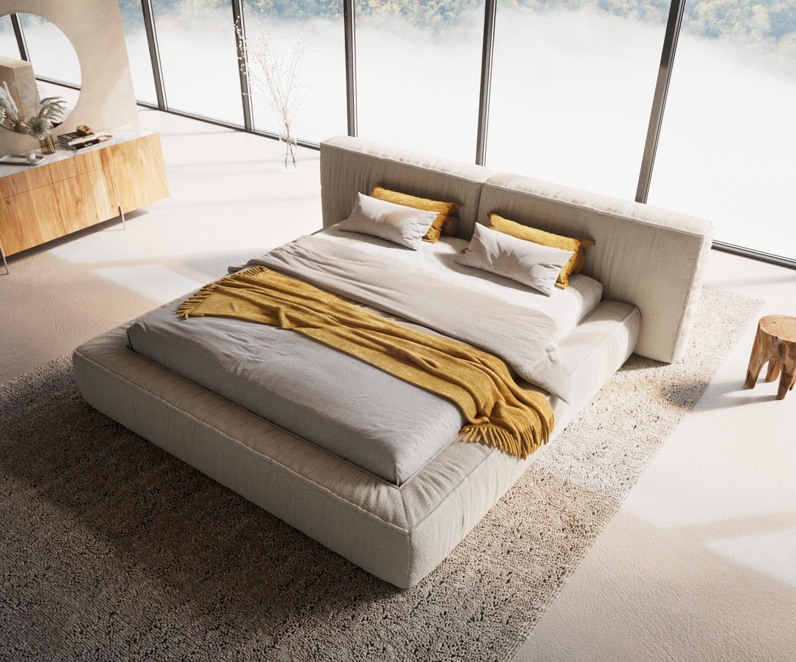 Rama łóżka tapicerowanego Coperti 180x200 cm bouclé kremowo-biały 1