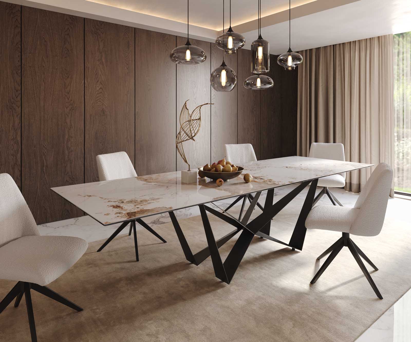 Stół do jadalni Edge 300x100cm ceramika Minas Melange biało-beżowy rama Spider metal czarna 1