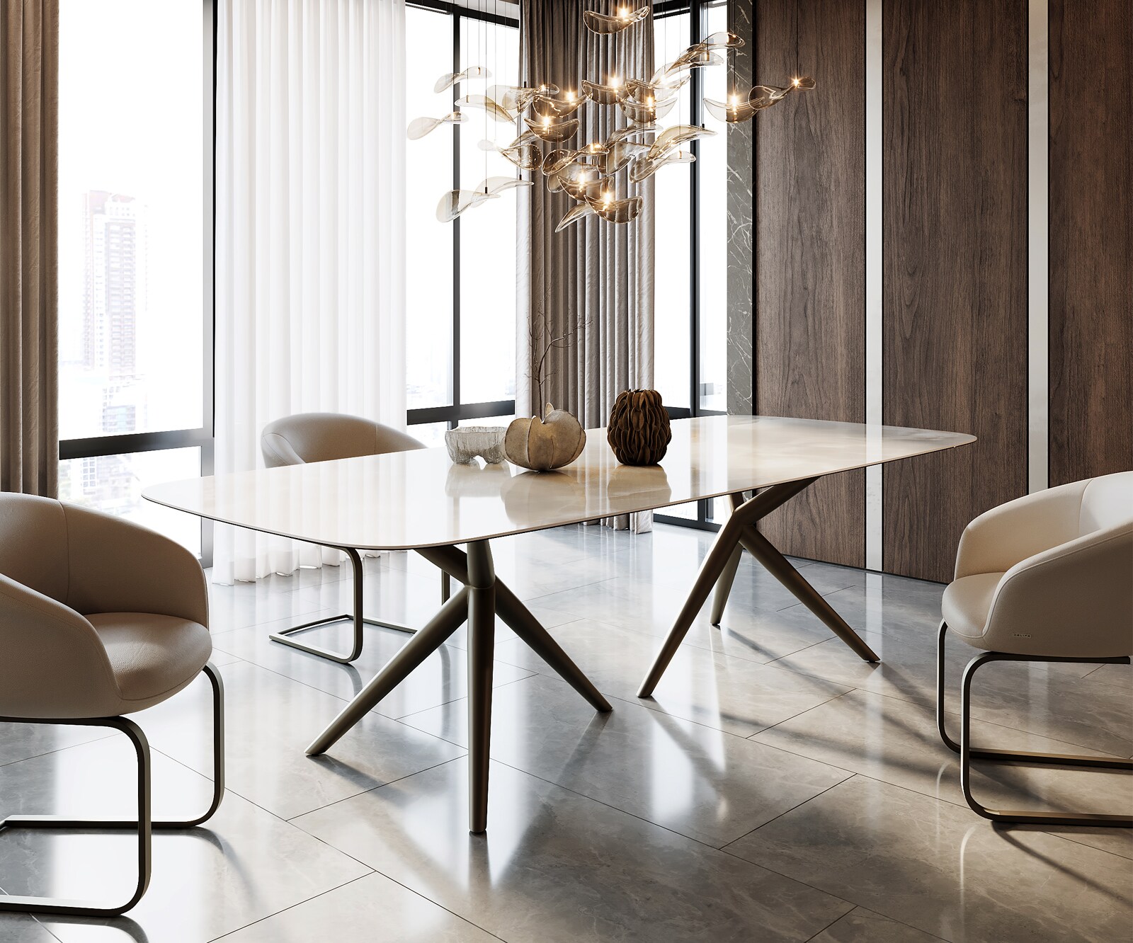 Stół do jadalni Edge kształt beczki 270x120cm ceramika Iris FMG Onice Grigio rama Estelar metal kolor tytanowy 1