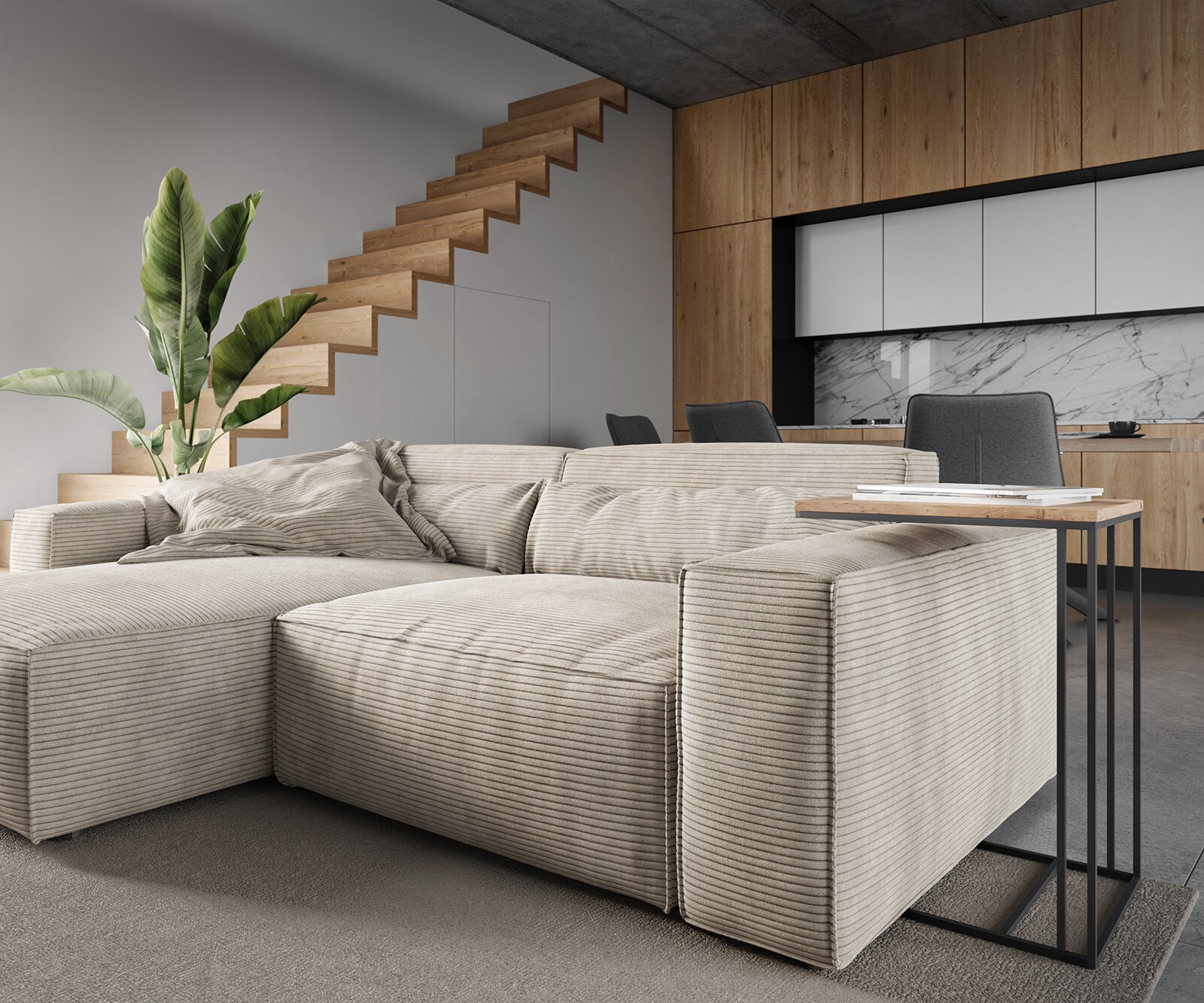 Sofa narożna Sirpio 230x155 cm sztruks beżowy szezlong z możliwością obustronnego montażu 4