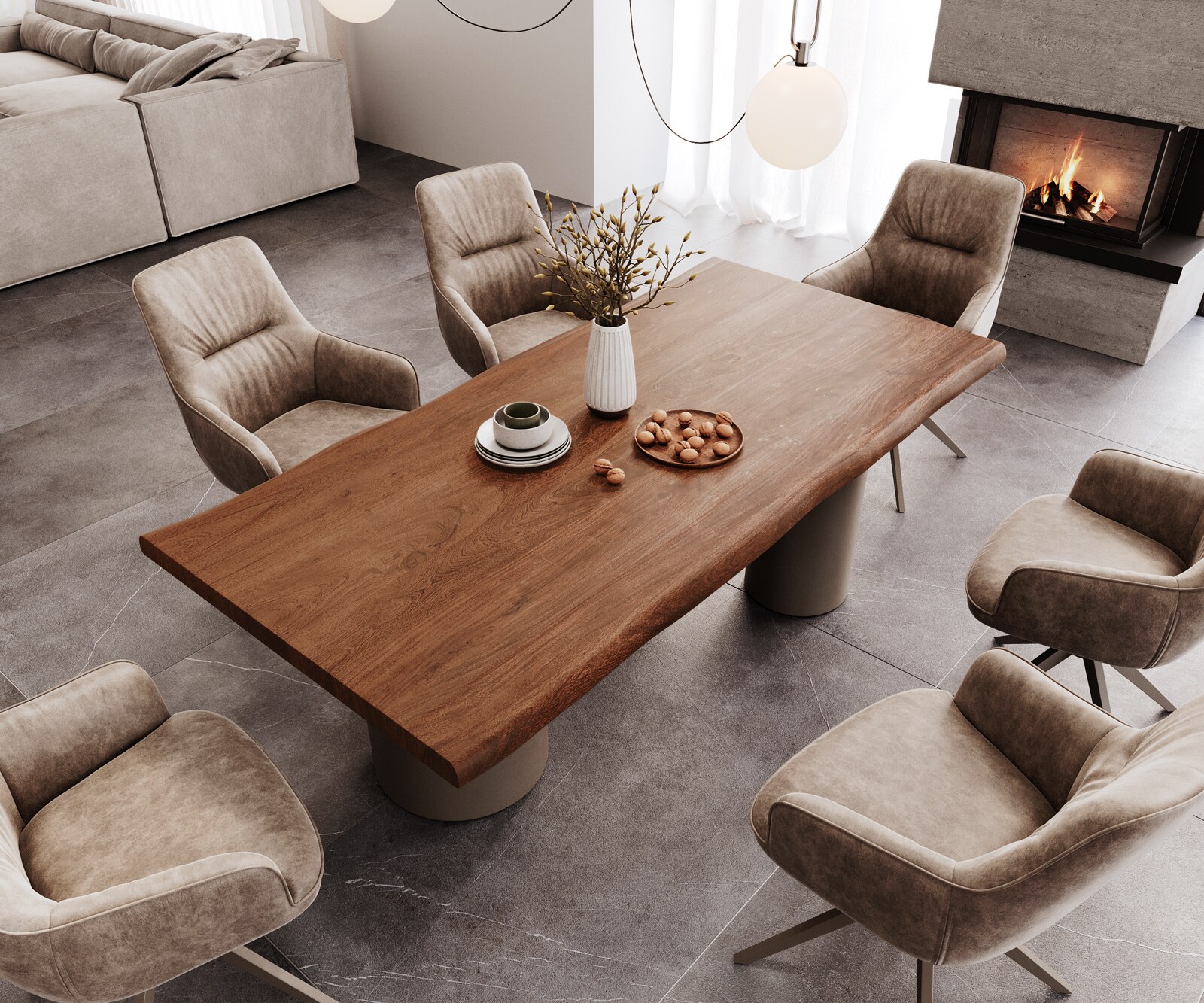 Stół do jadalni Edge 200x100 cm XL akacja brązowa rama rama Troa metal kolor tytanowy live-edge 3
