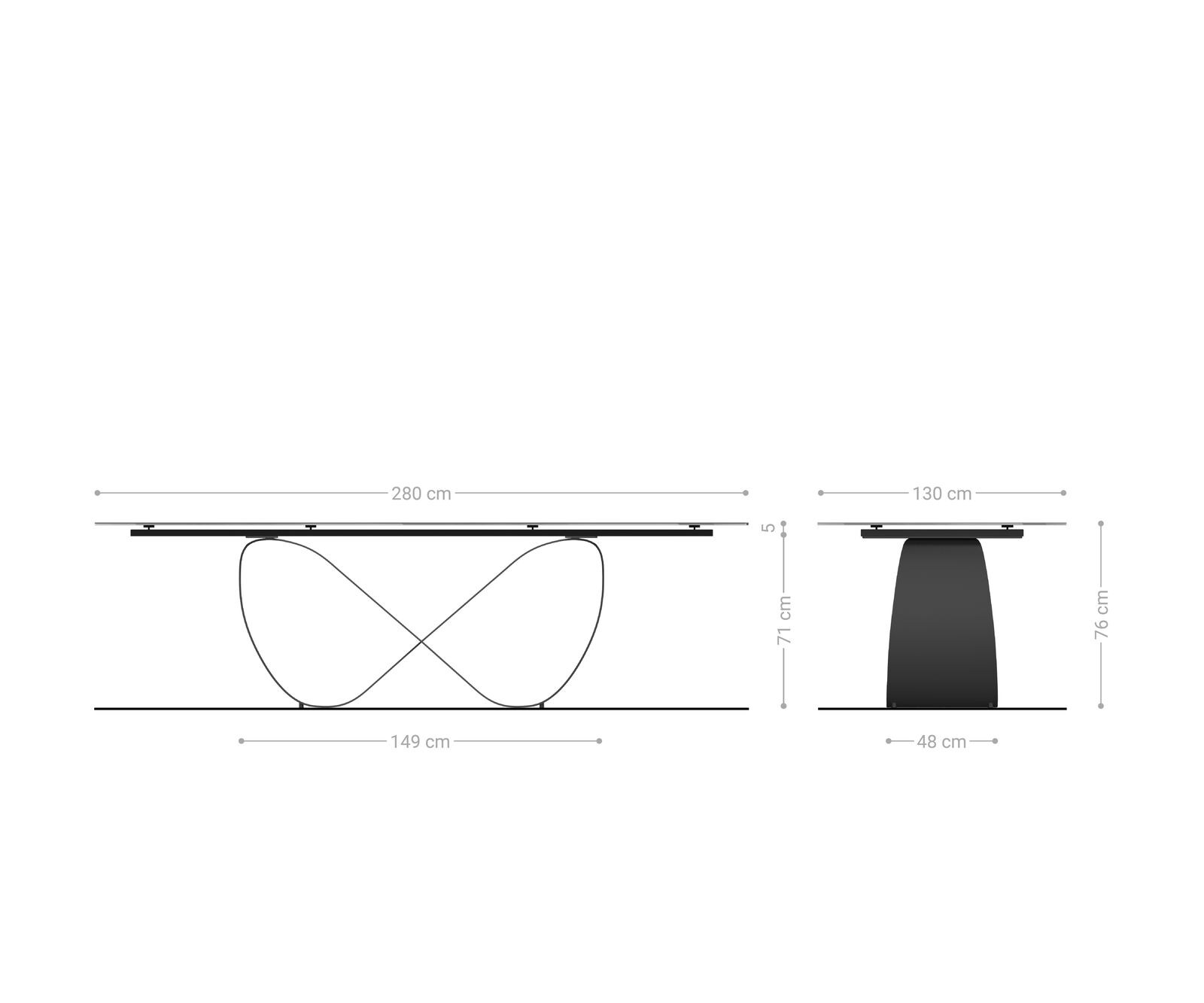 Stół do jadalni Edge owalny 280x130cm ceramika Minas Melange biało-beżowy rama Infinity metal kolor tytanowy 8