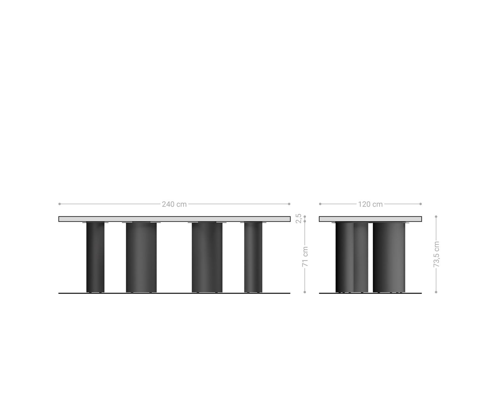 Stół do jadalni Edge kształt beczki 240x120x2,5-3cm dąb naturalny rama Pilier metal czarny krawędź szwajcarska 5