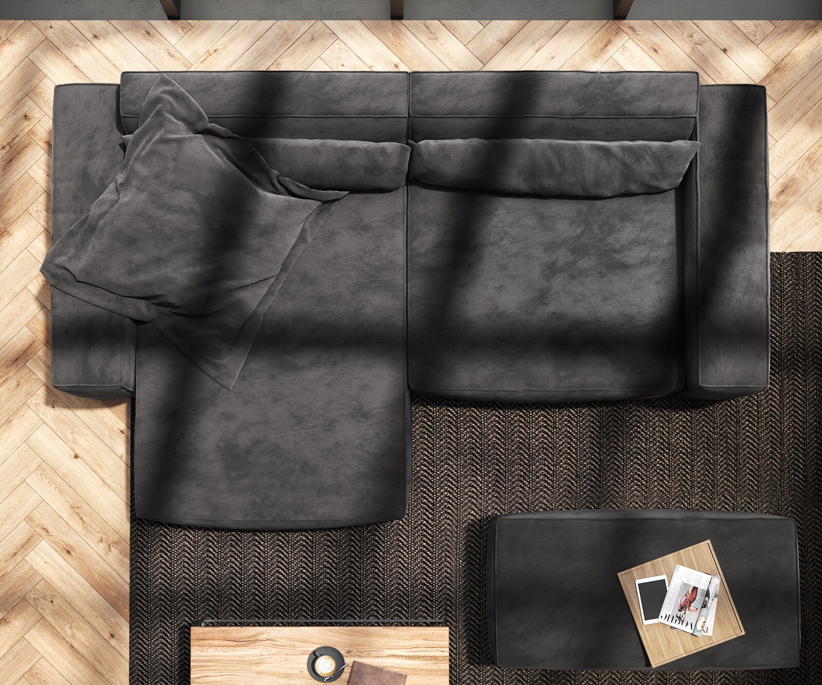 Sofa narożna Sirpio XL 270x170cm mikrofibra czarna szezlong z możliwością zmiennego ustawienia z pufem 8