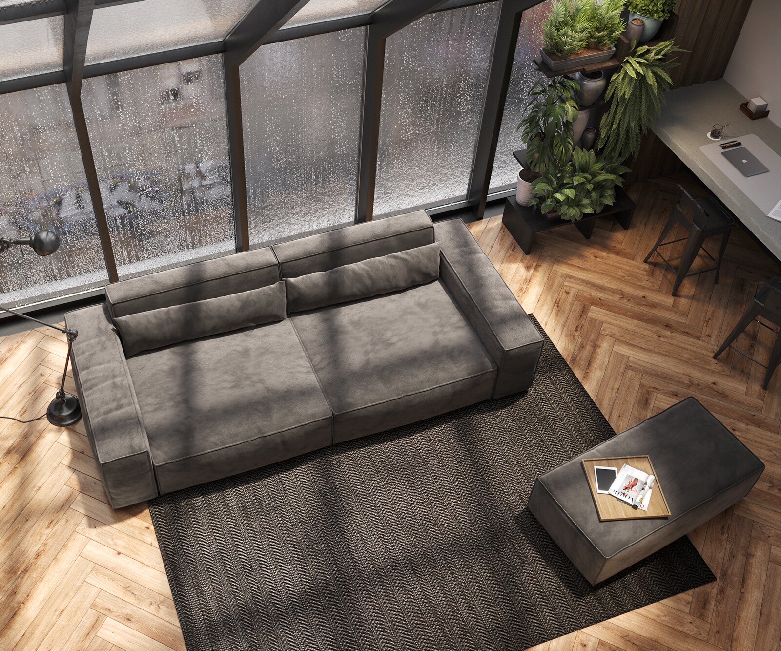 Sofa Sirpio XL 270x130cm mikrofibra brąz khaki z pufem 4