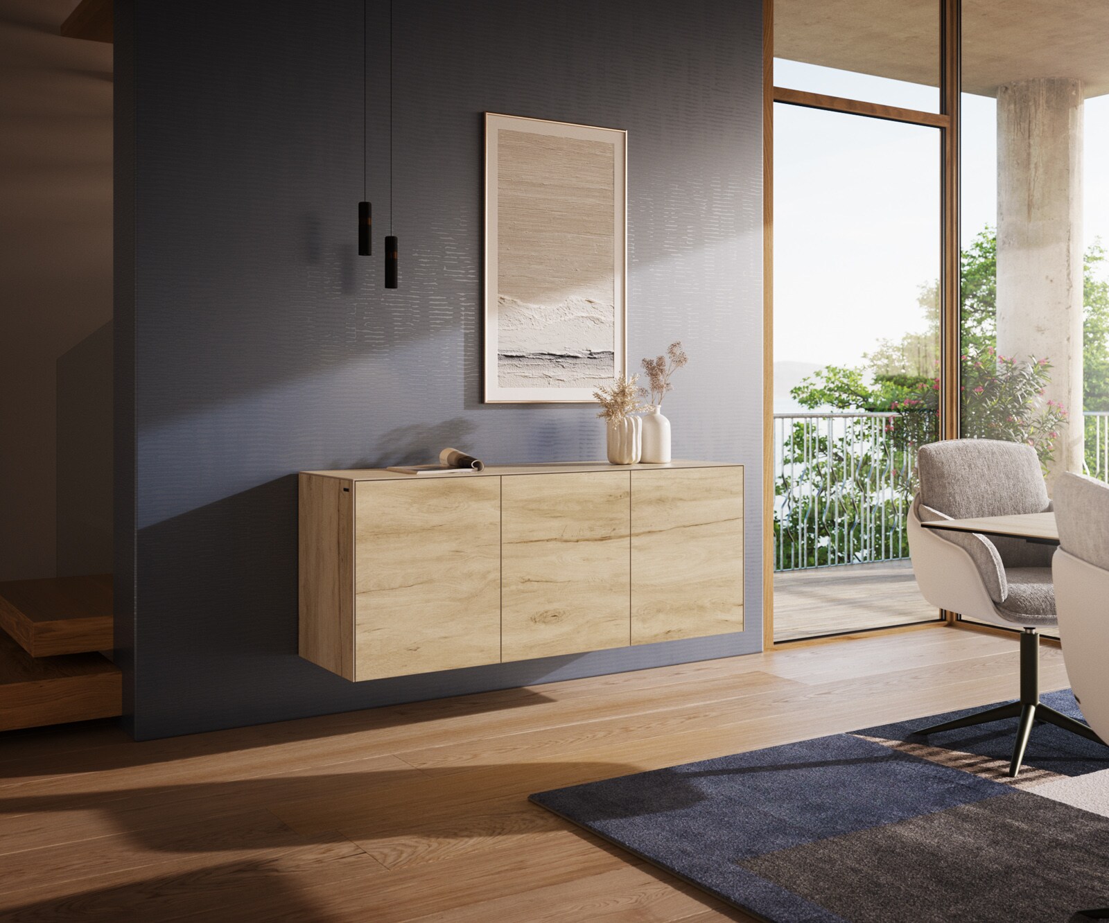 Komoda Cuor 150 cm ceramika Laminam® Sabbia (kolor dębu) 3 drzwi podwieszana 1